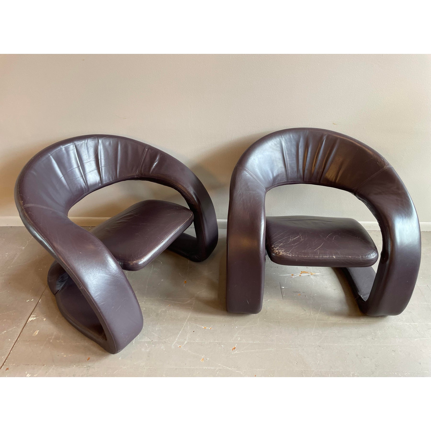1980s Vintage Sculptural Leather Jaymar Chairs - A Pair