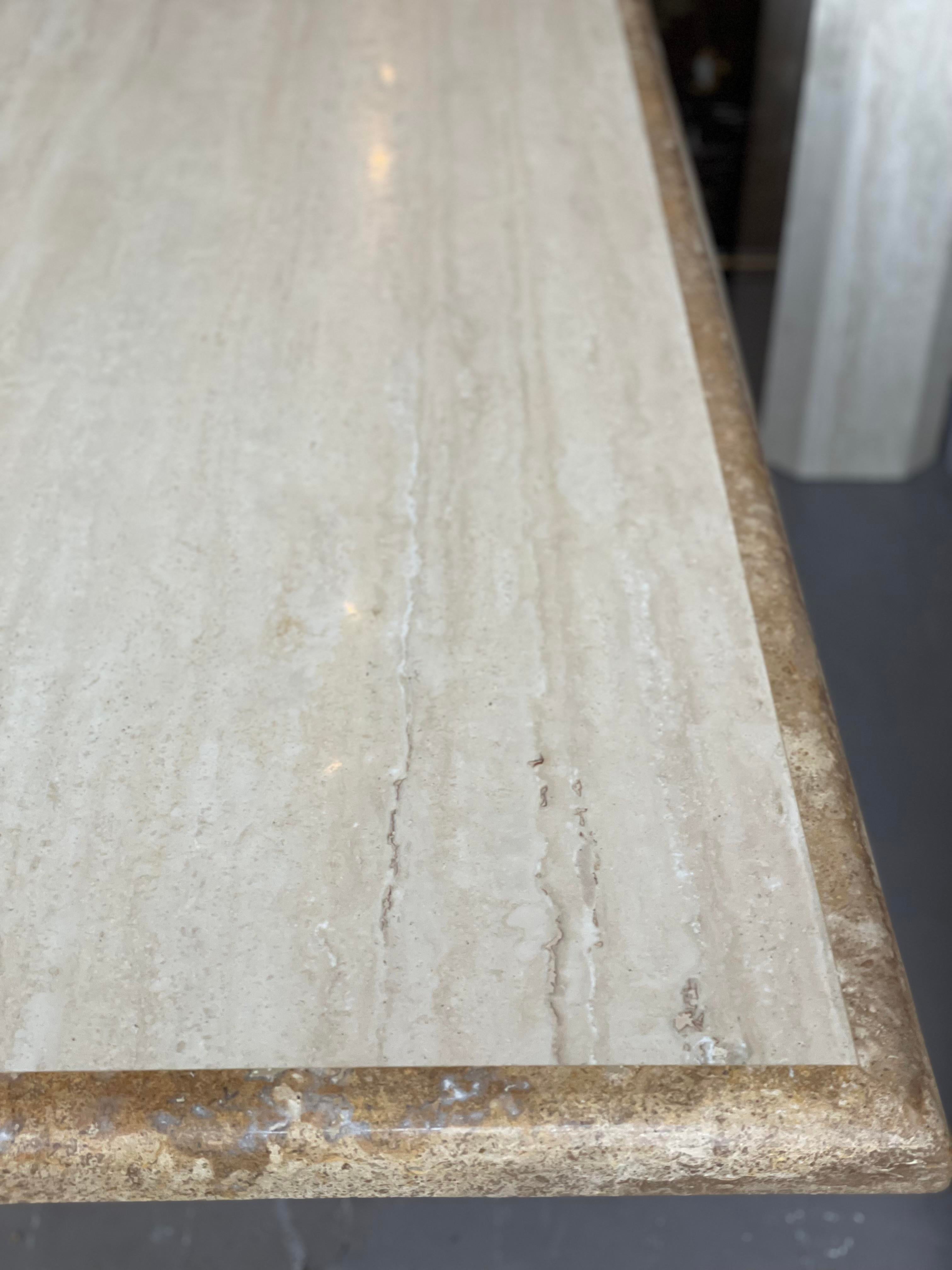 1980s Vintage Two Toned Travertine Dining Table Rectangle