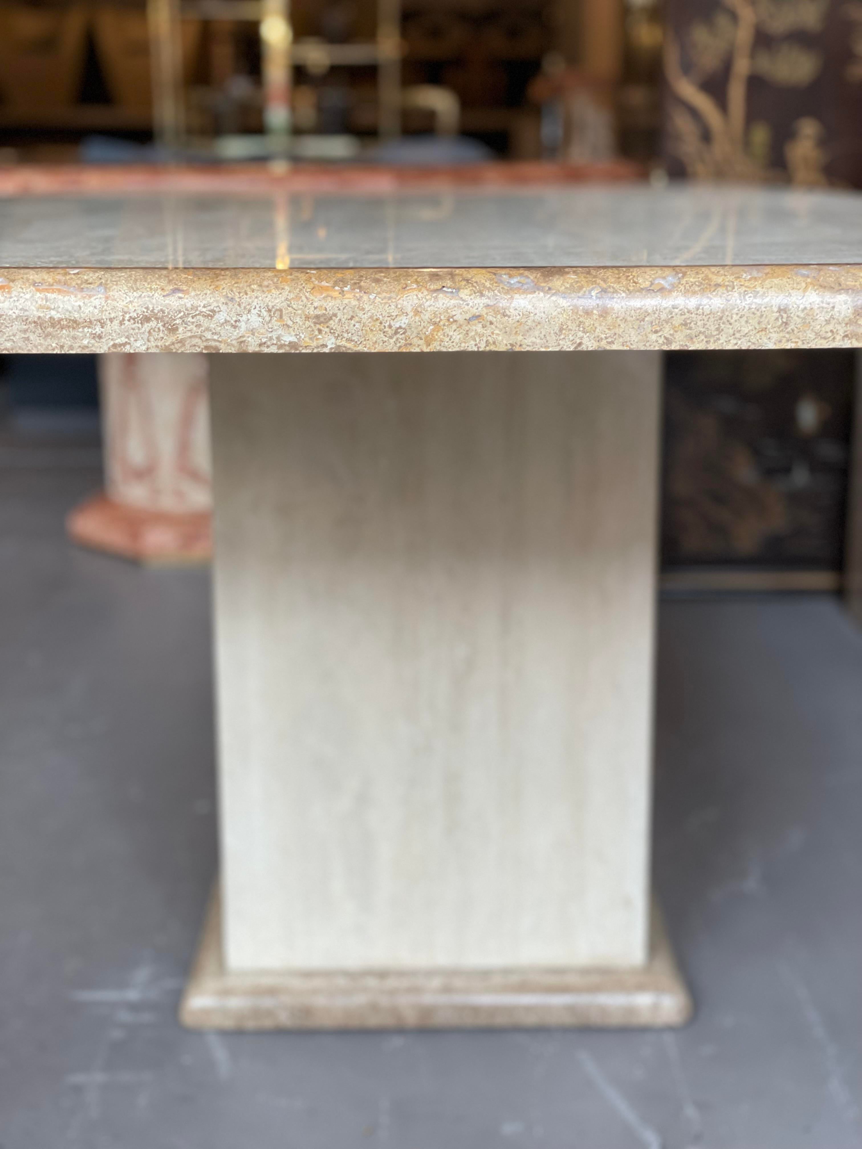 1980s Vintage Two Toned Travertine Dining Table Rectangle