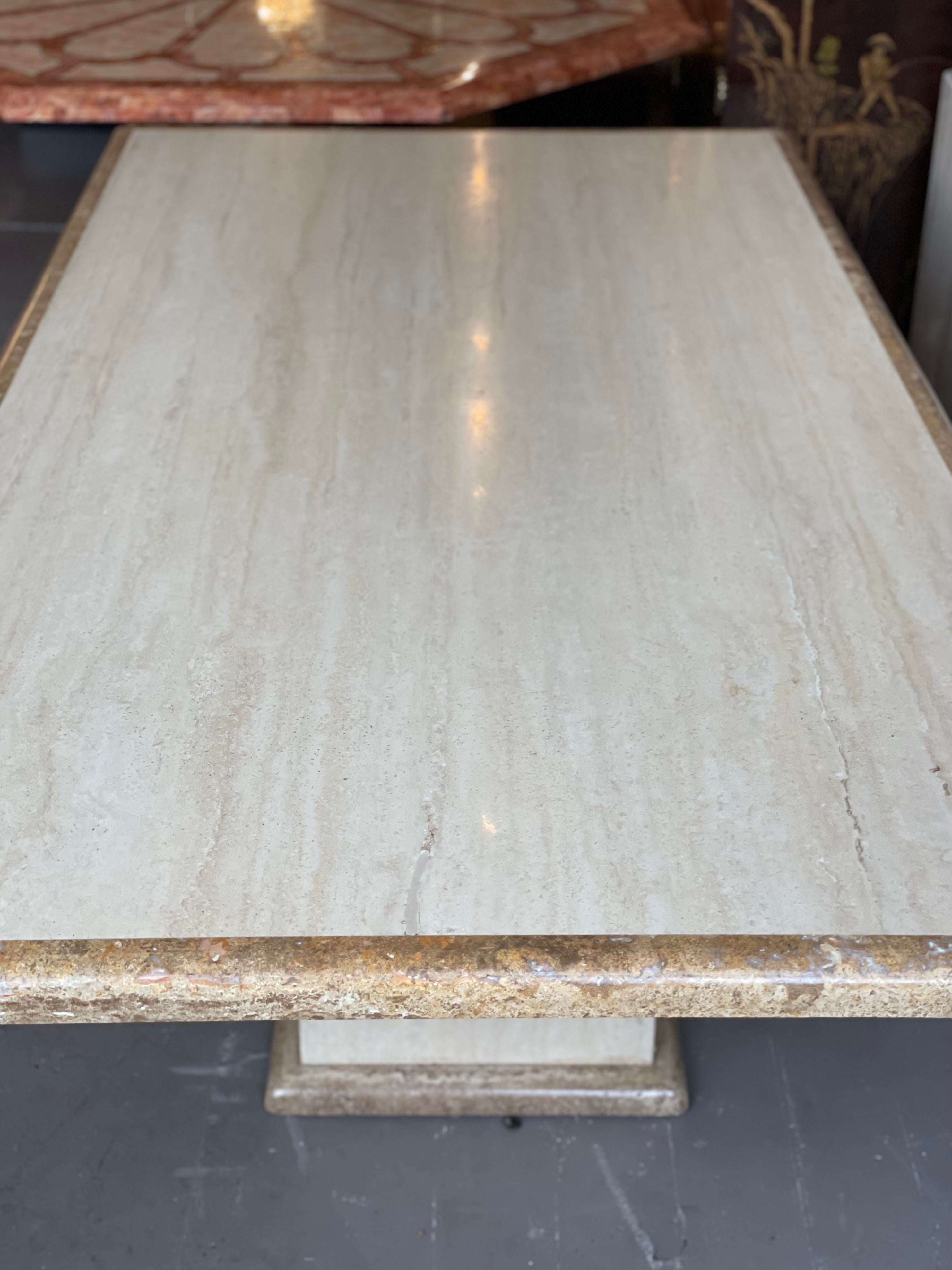 1980s Vintage Two Toned Travertine Dining Table Rectangle