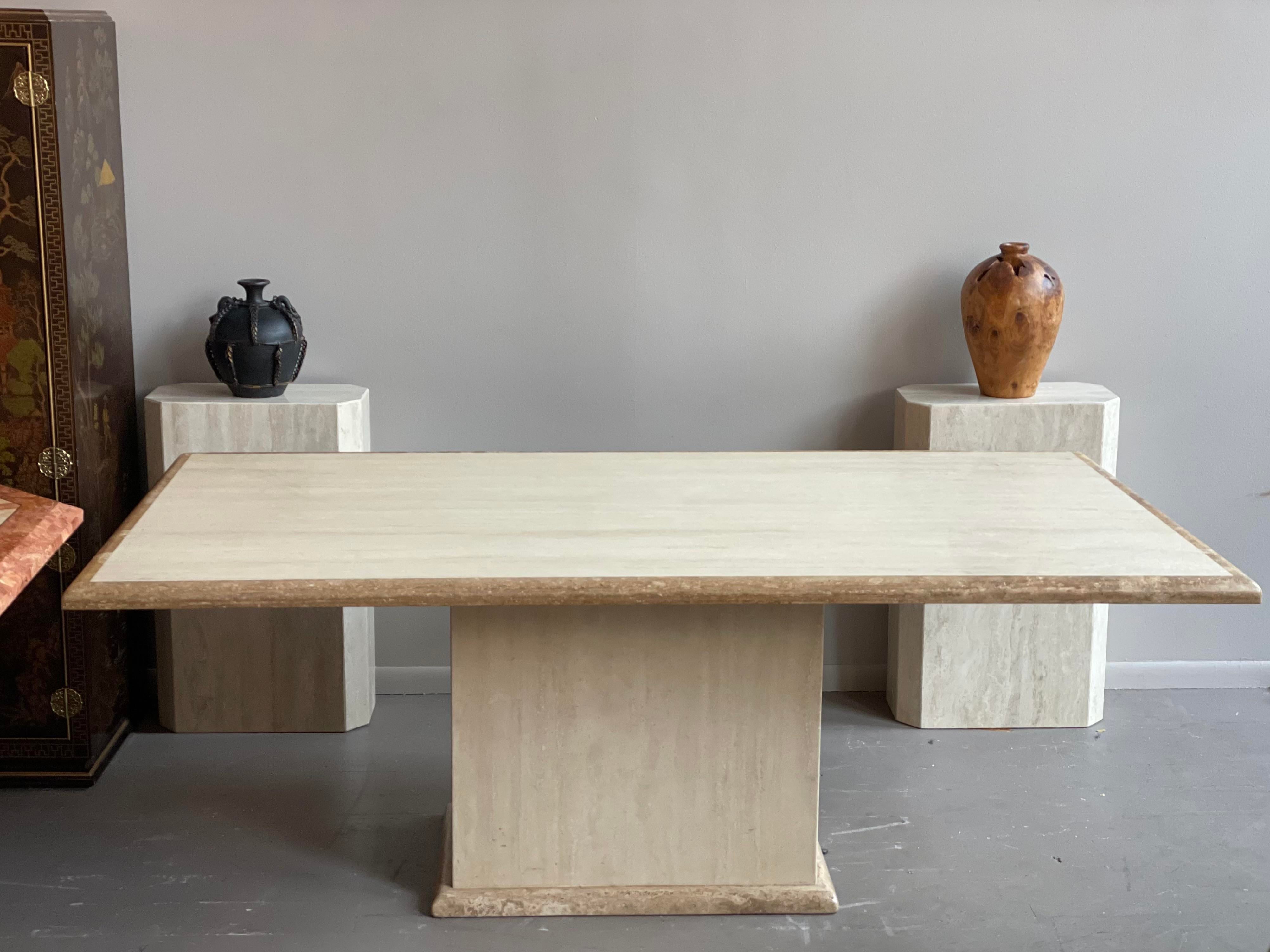 1980s Vintage Two Toned Travertine Dining Table Rectangle