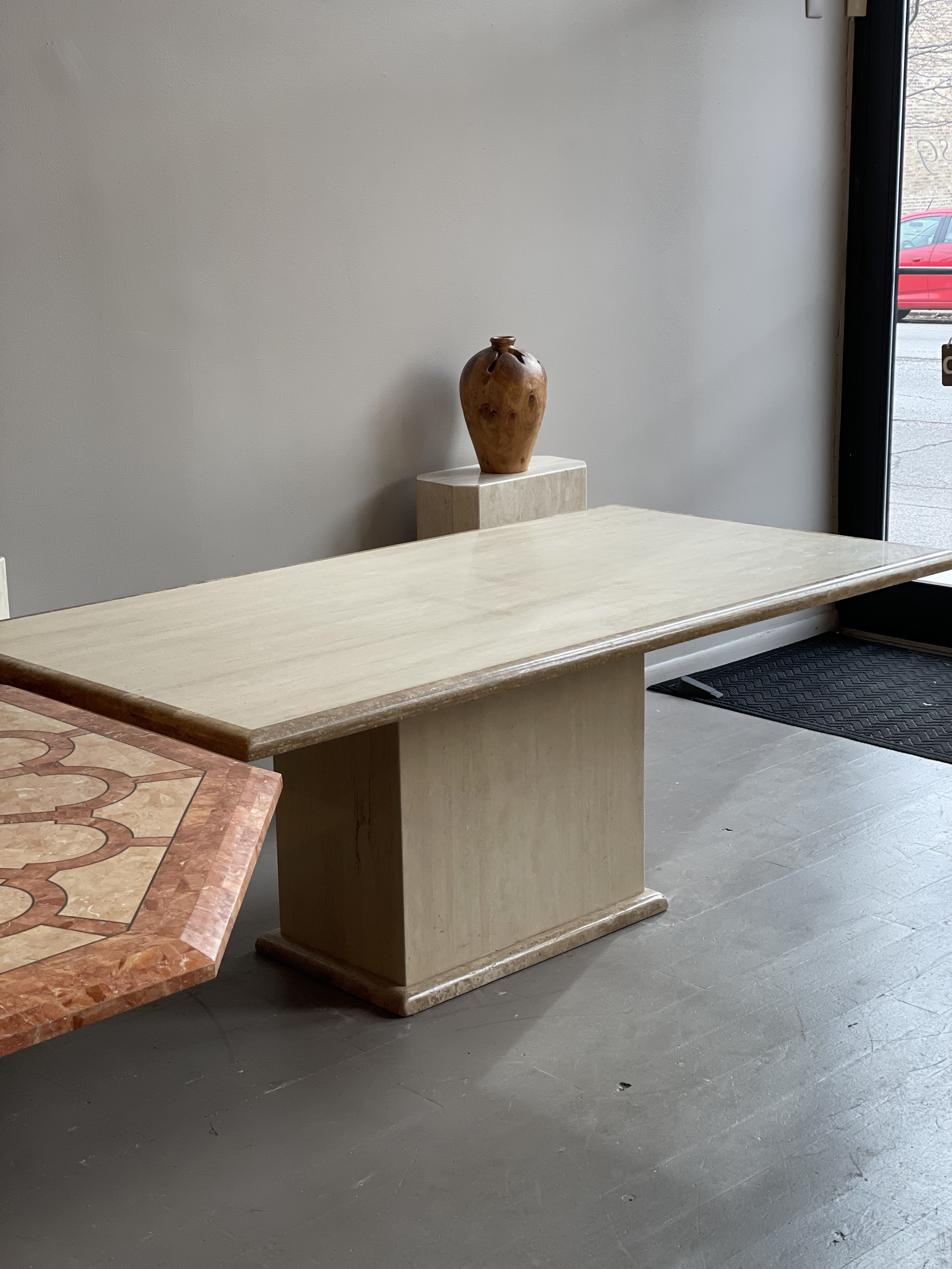 1980s Vintage Two Toned Travertine Dining Table Rectangle