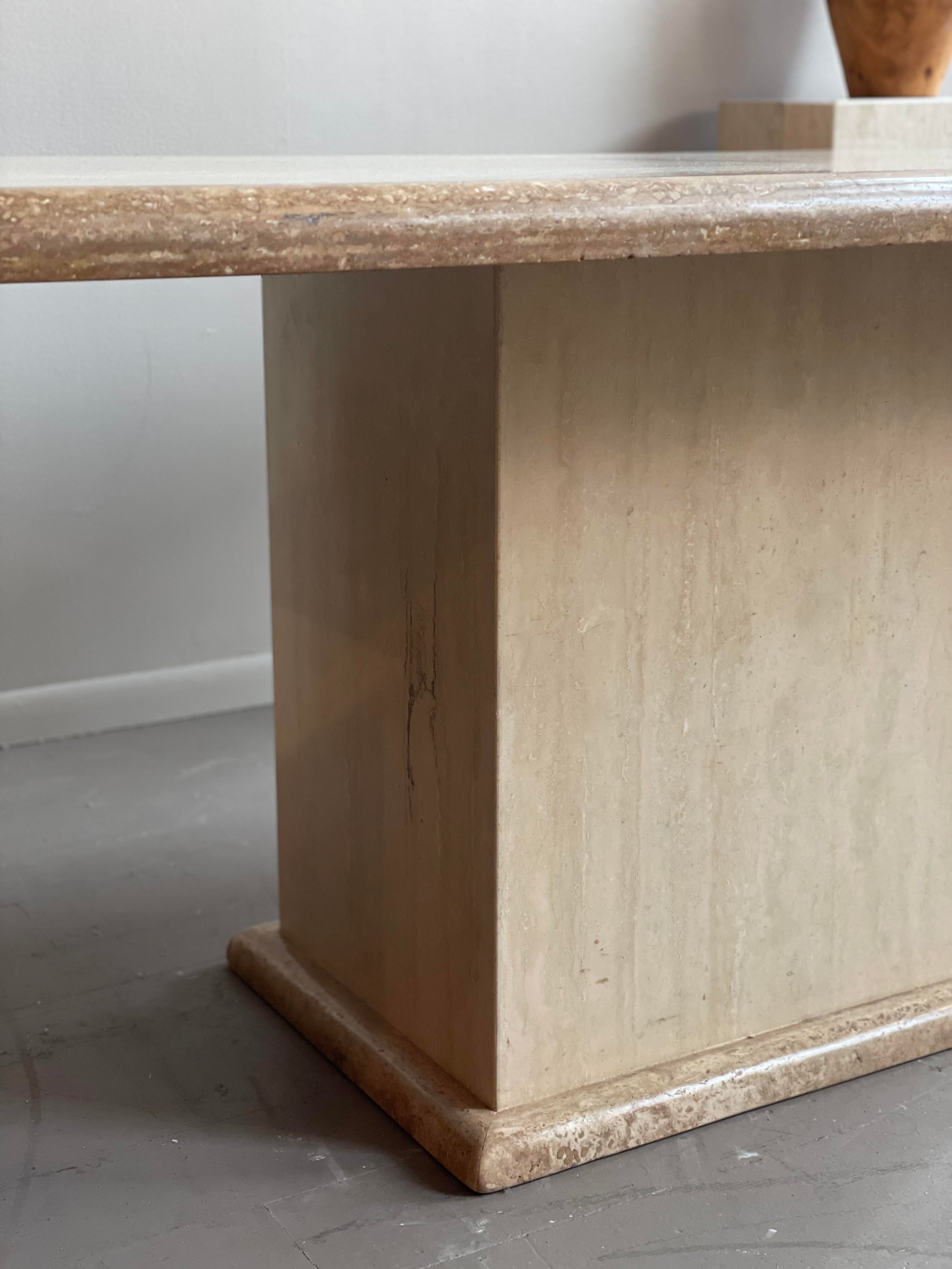 1980s Vintage Two Toned Travertine Dining Table Rectangle
