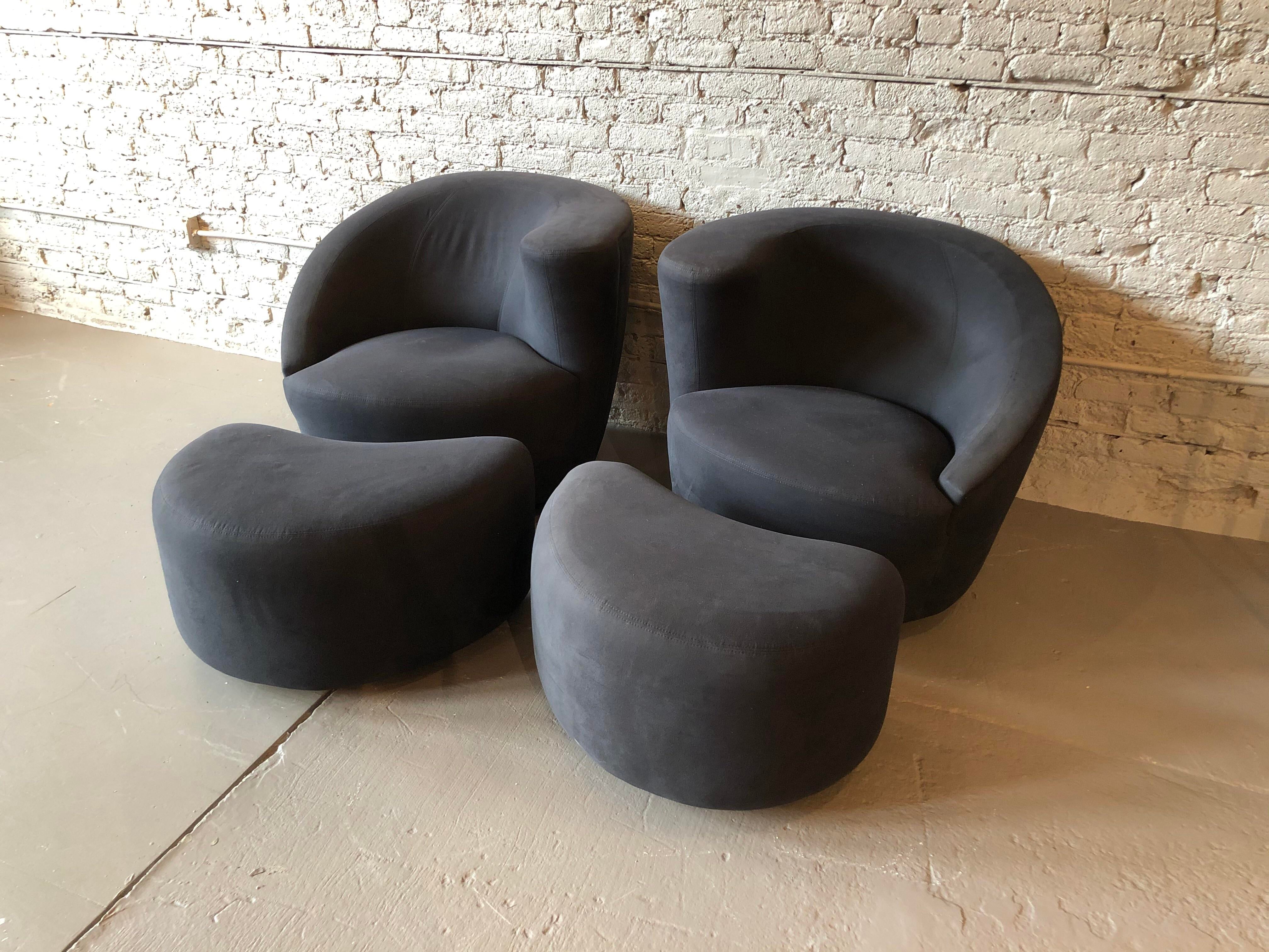 1980s Vintage Weiman by Vladimir Kagan Nautilus Corkscrew Chairs With Ottomans - a Pair