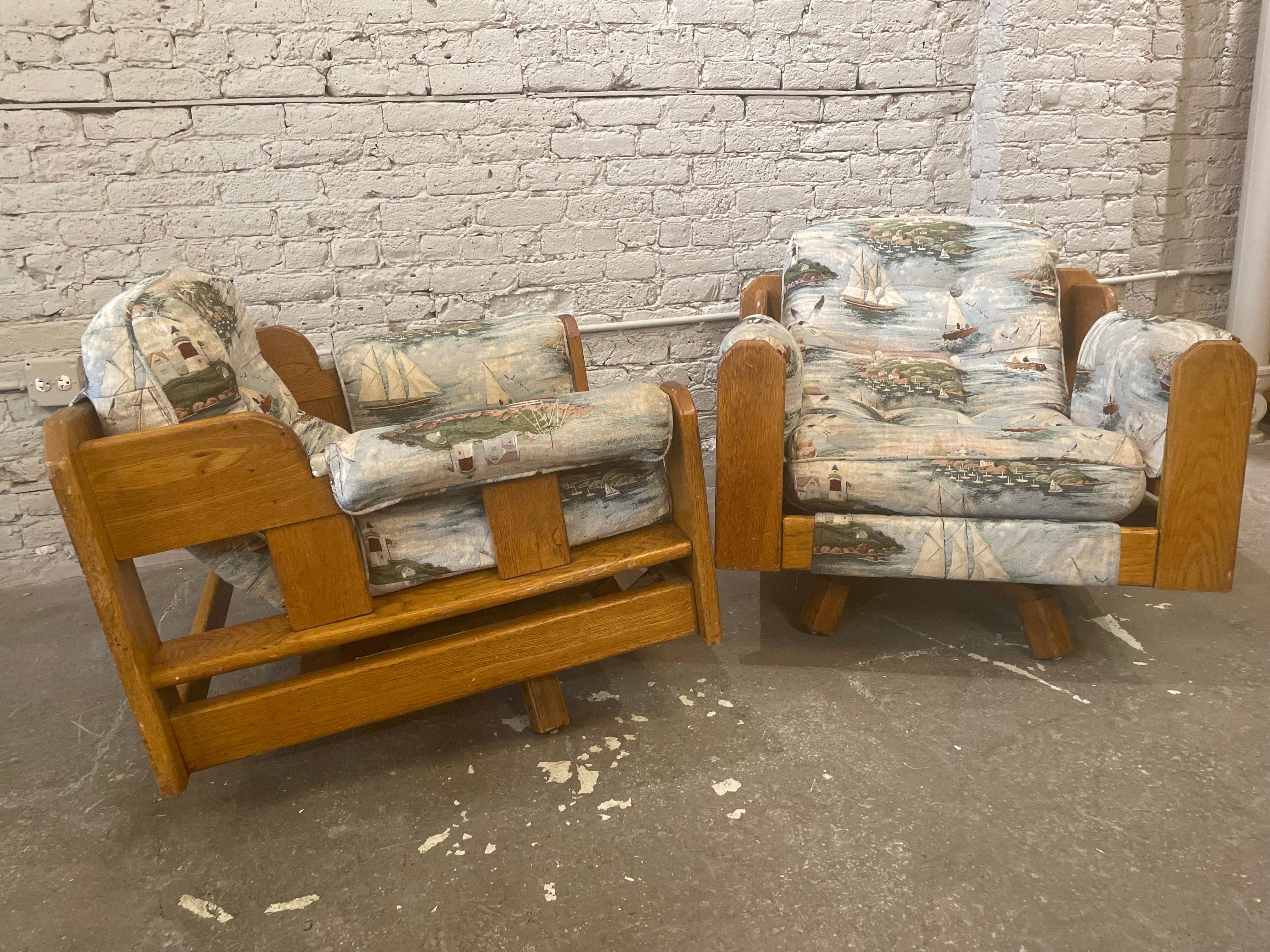 1980s Vintage Wood Rustic Swivel Chairs