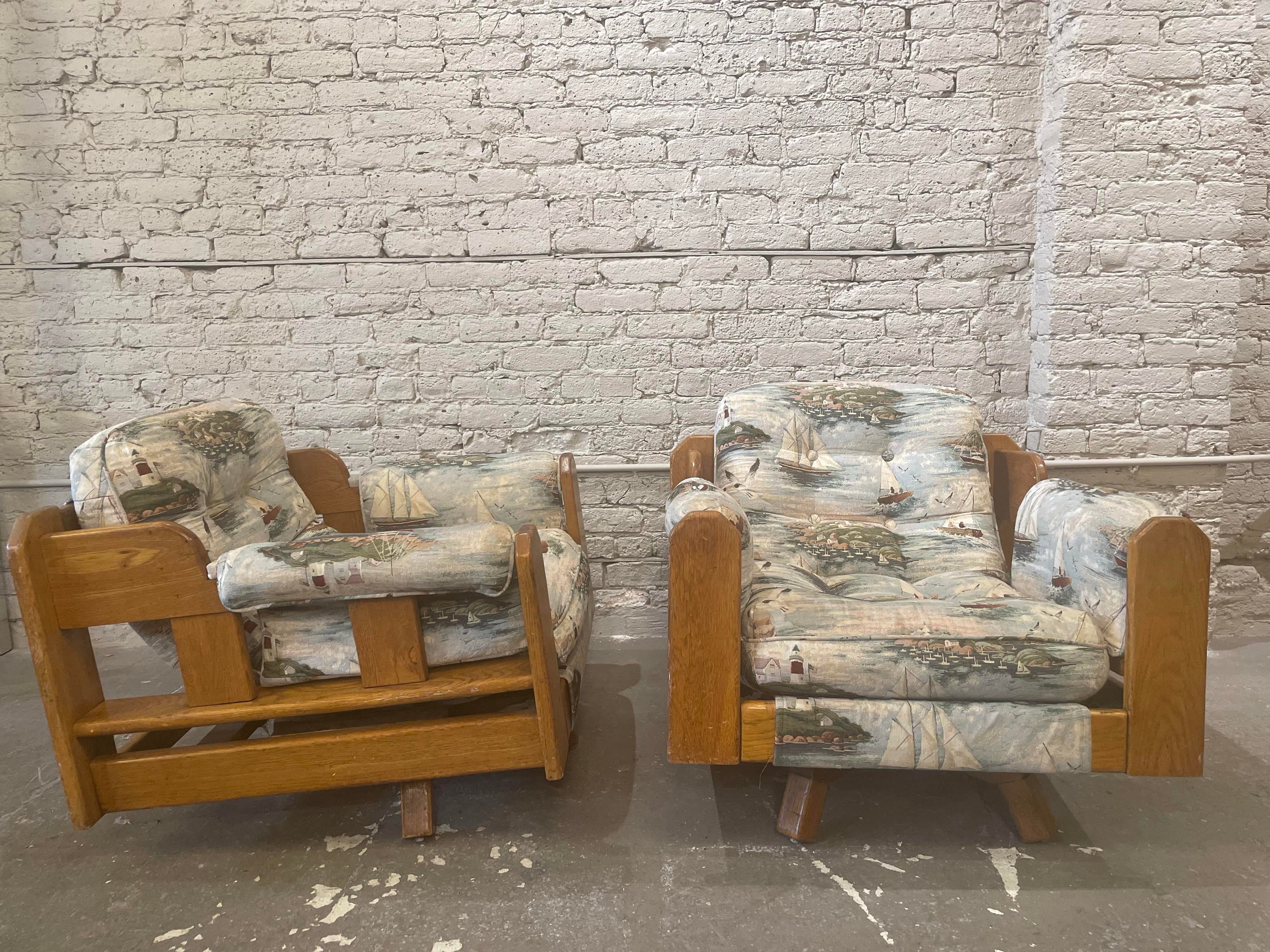 1980s Vintage Wood Rustic Swivel Chairs