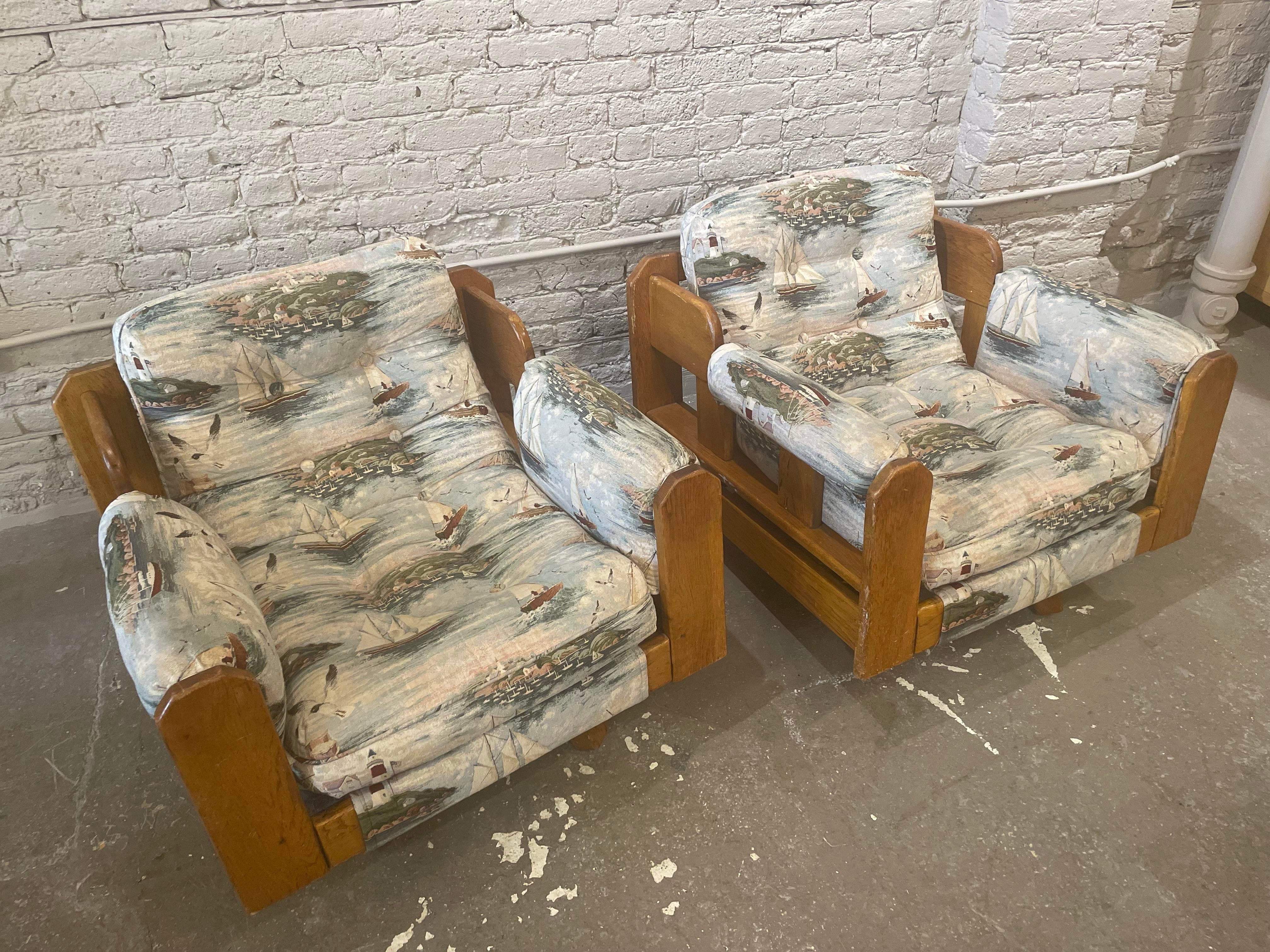 1980s Vintage Wood Rustic Swivel Chairs