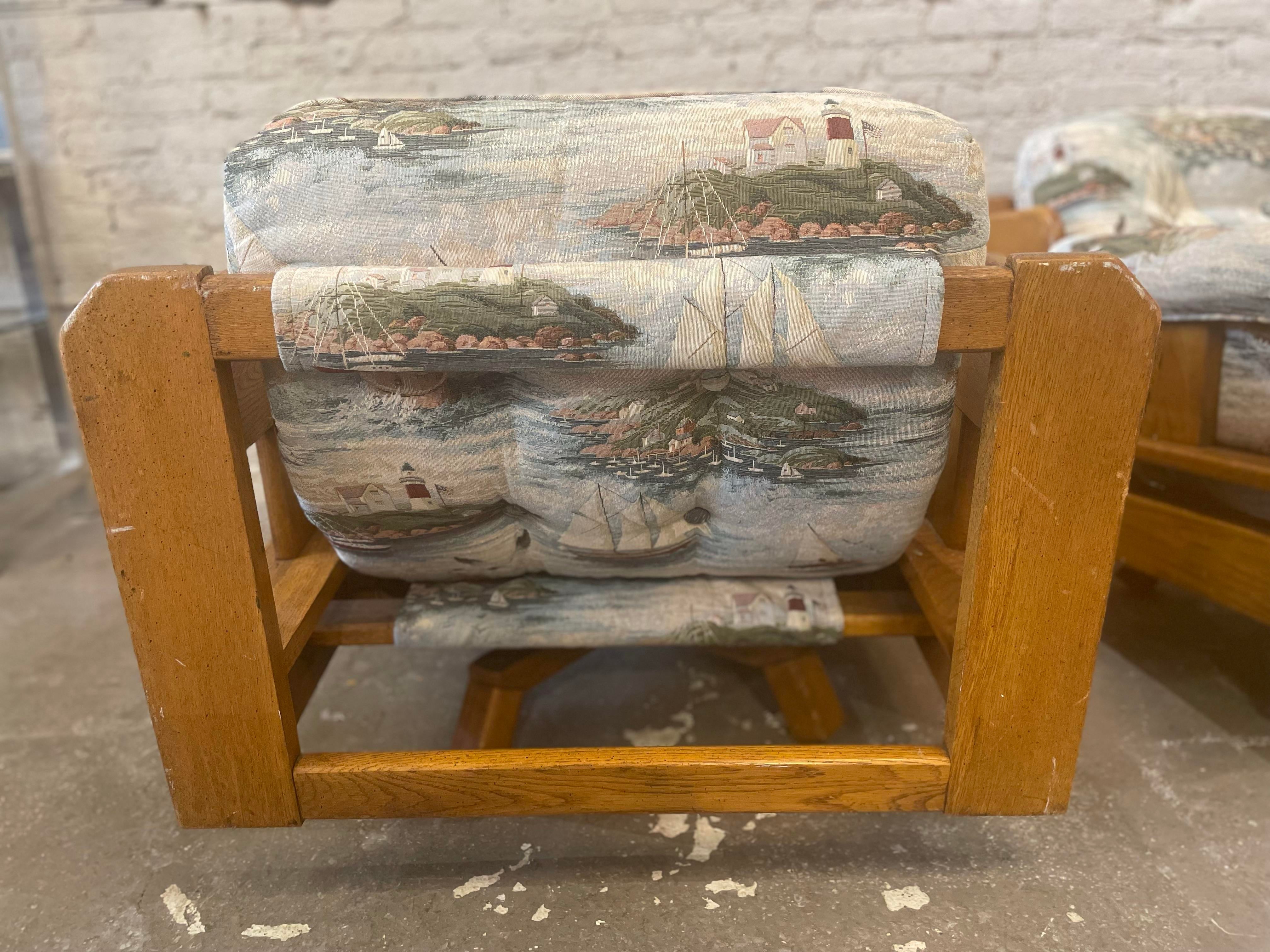 1980s Vintage Wood Rustic Swivel Chairs