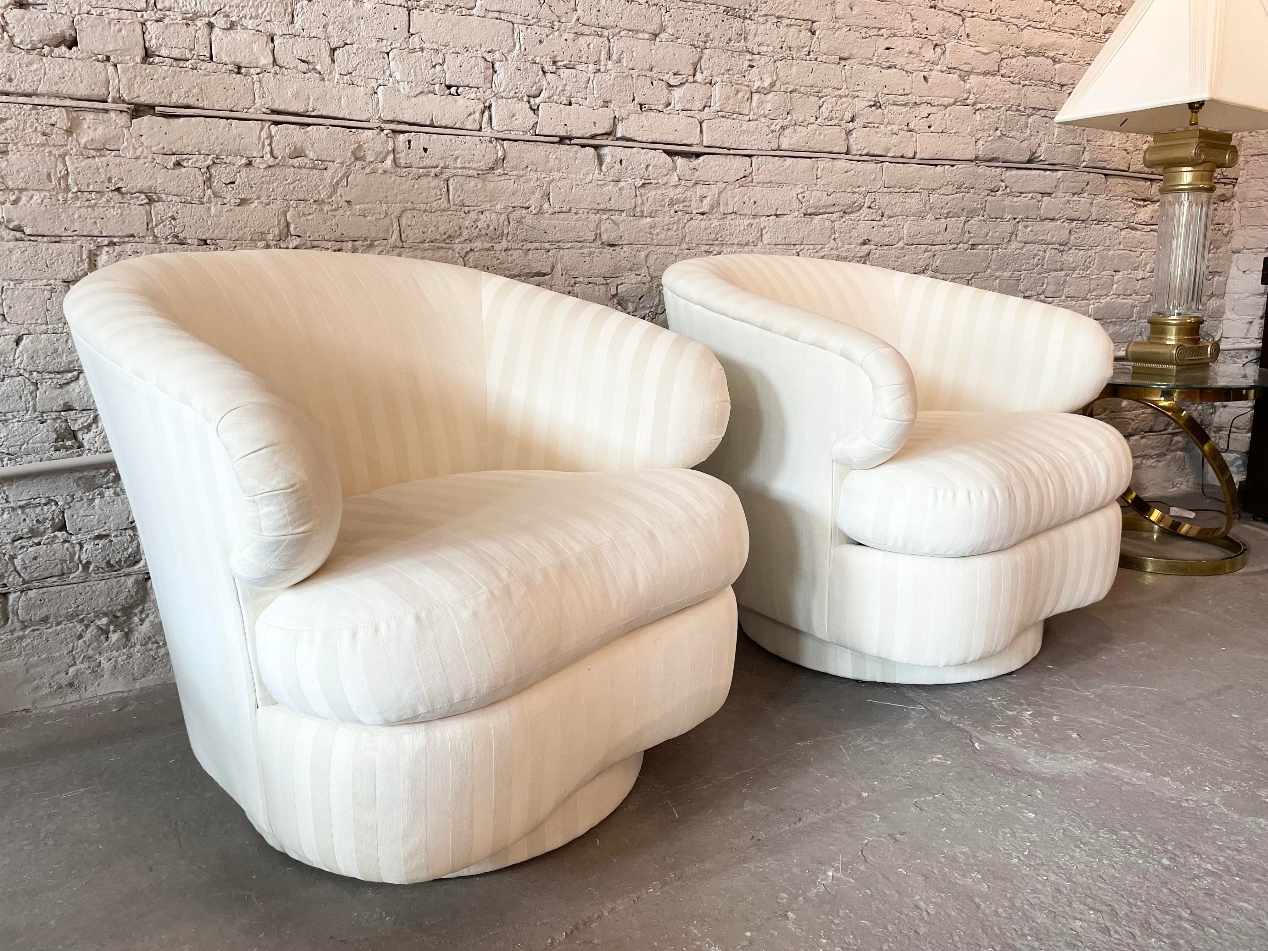 1990s Bernhardt Curved Arm Swivel Chairs - a Pair