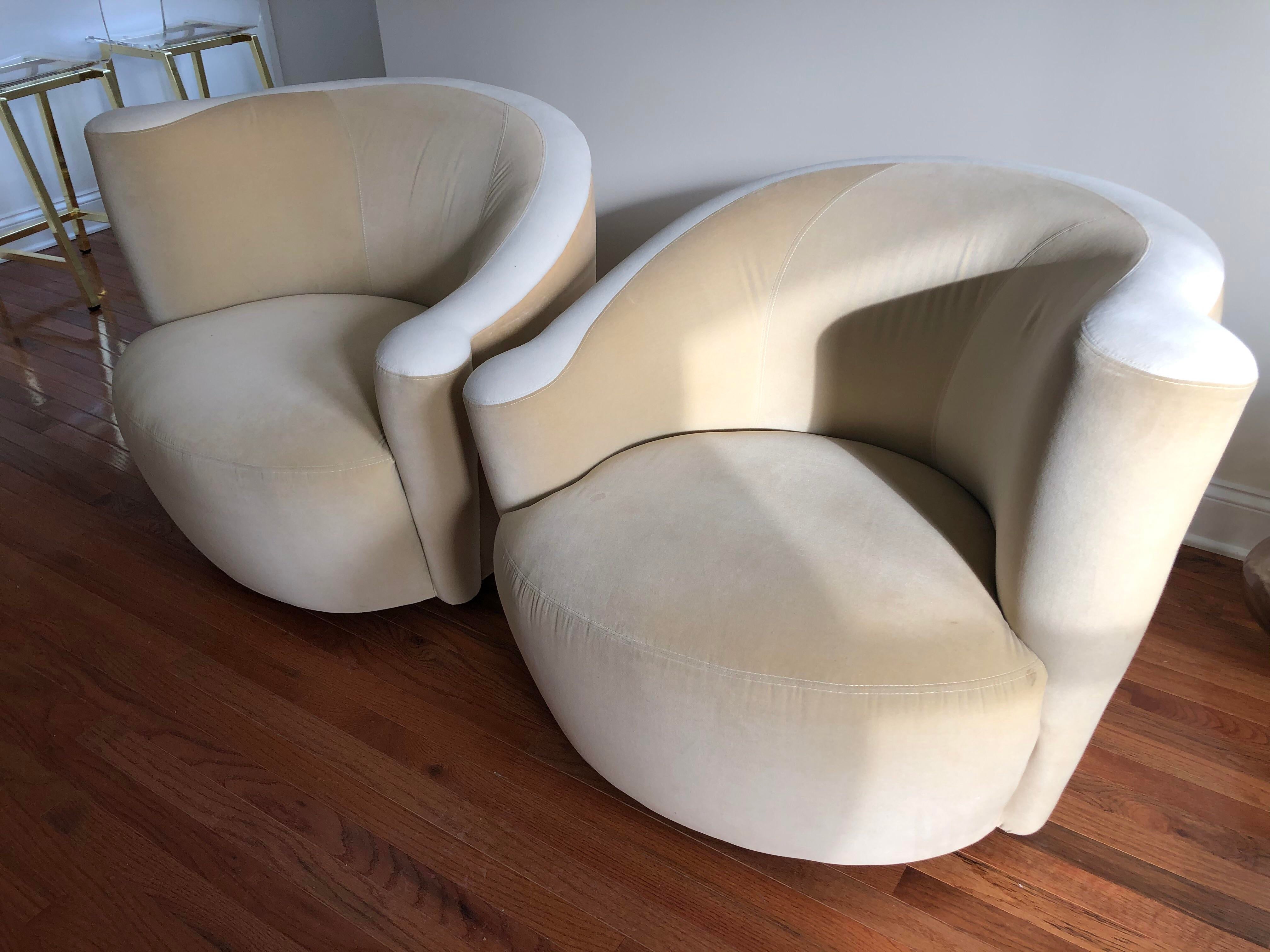 1990s Vladimir Kagan Nautilus Corkscrew Swivel Chairs - a Pair