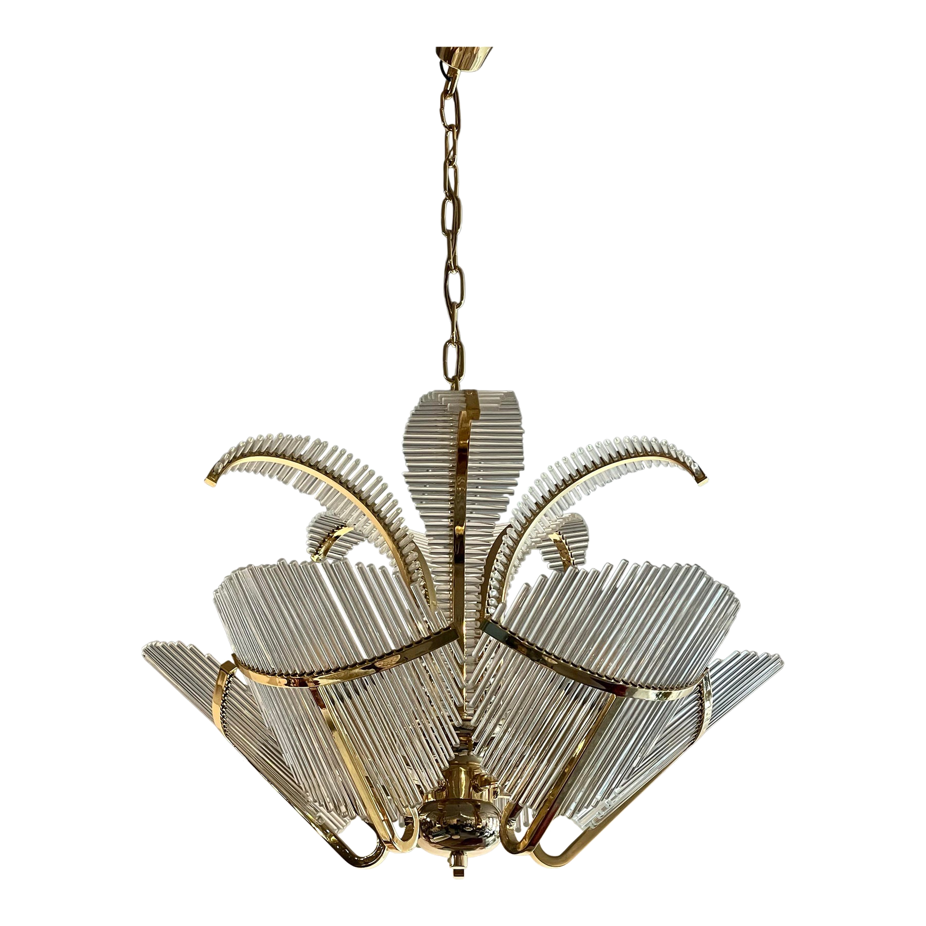 1970's Vintage Art Deco Italian Venini Palm Chandelier Glass Rods