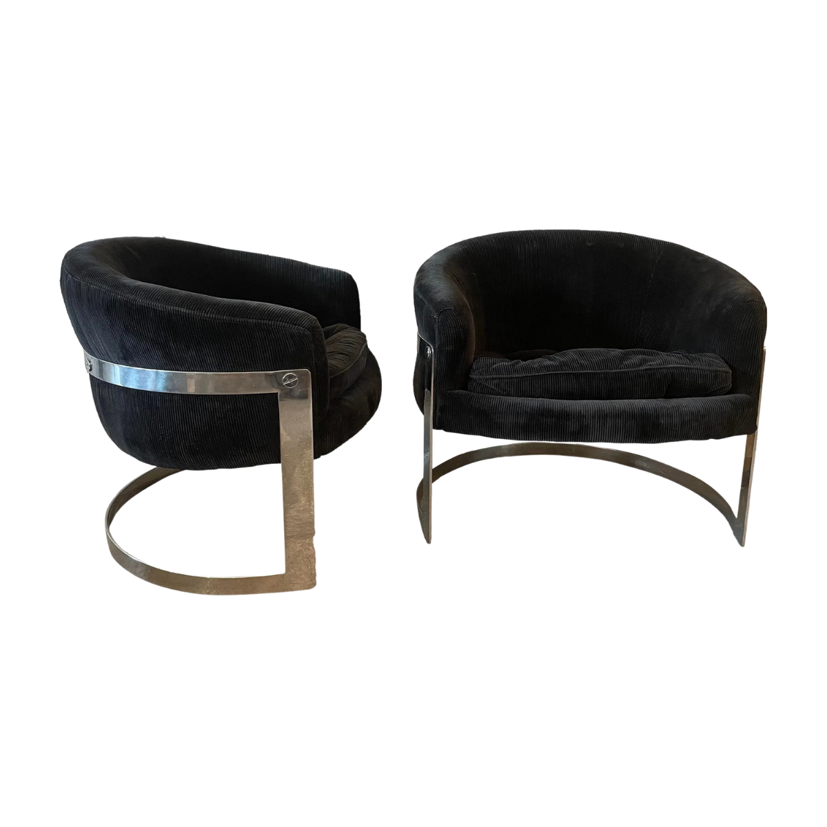 1970s Chrome Tub Chairs in the Style of Milo Baughman - a Pair