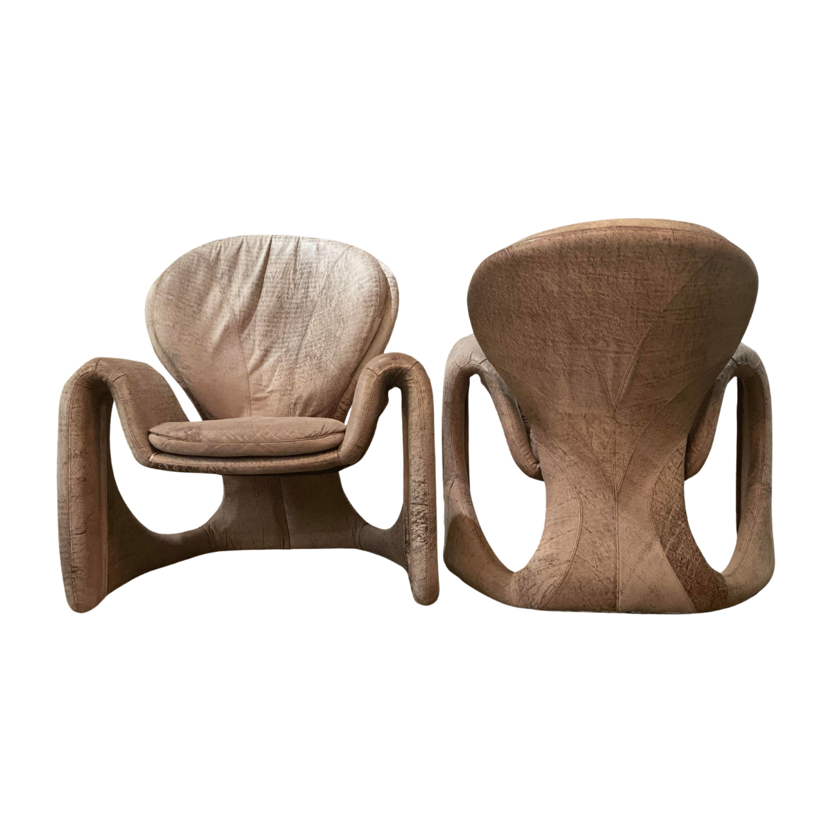 Vintage Distressed Leather Sculptural Chairs - a Pair
