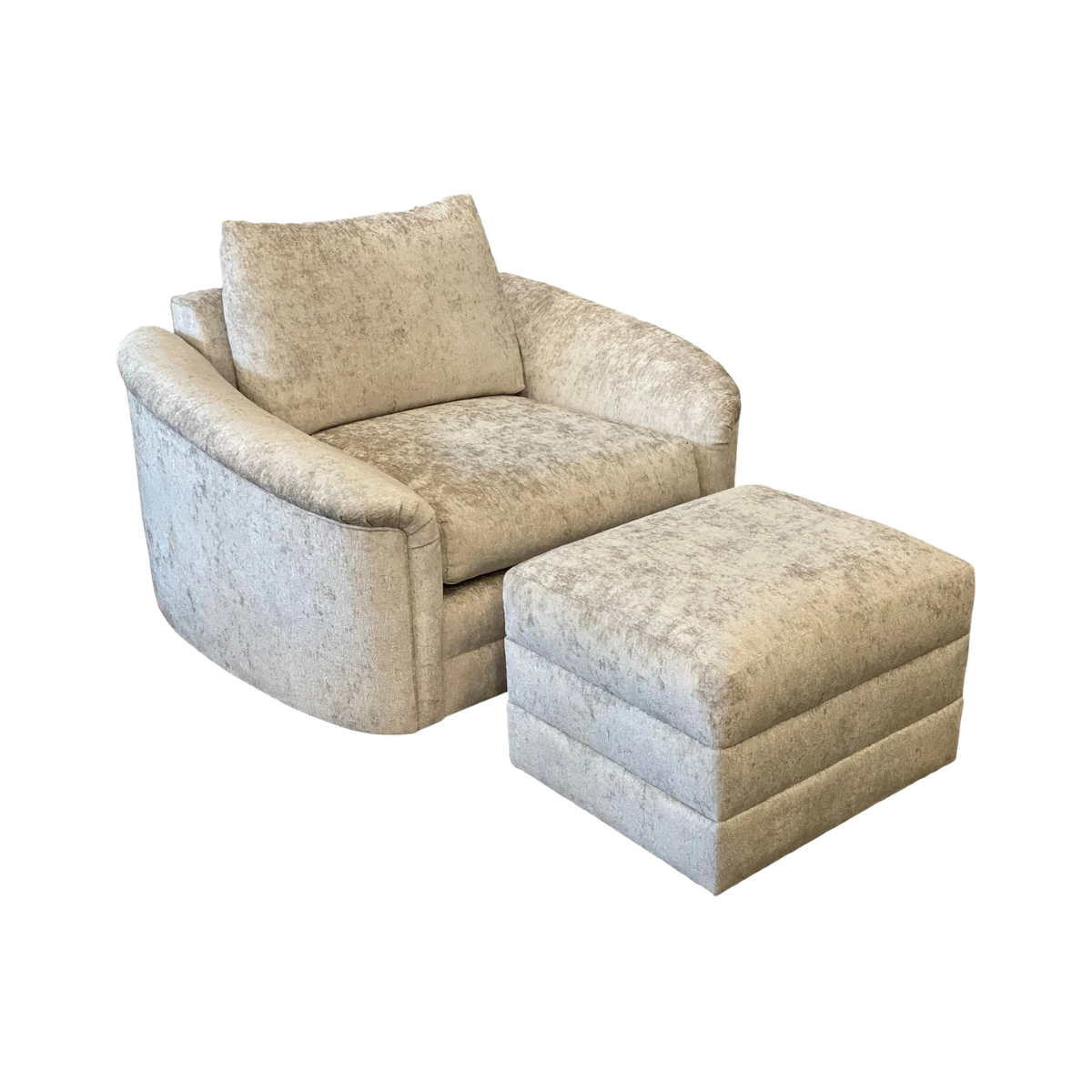 1980s Oversized Postmodern Swivel Chair and Ottoman Reupholstered - Set of 2