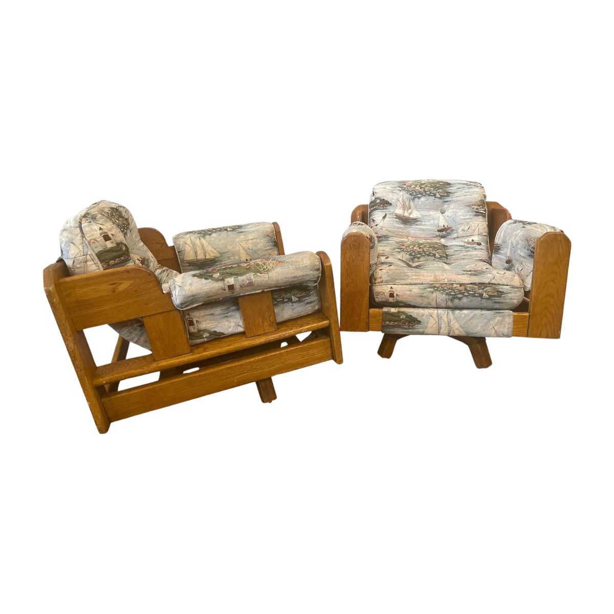 1980s Vintage Wood Rustic Swivel Chairs