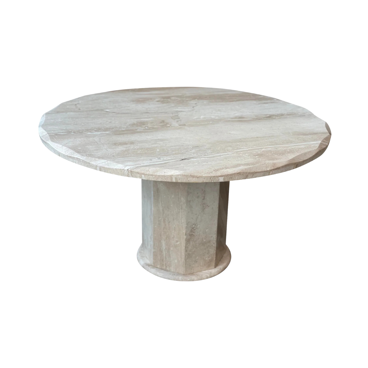 1980s Travertine Scalloped Edge Postmodern Dining Table