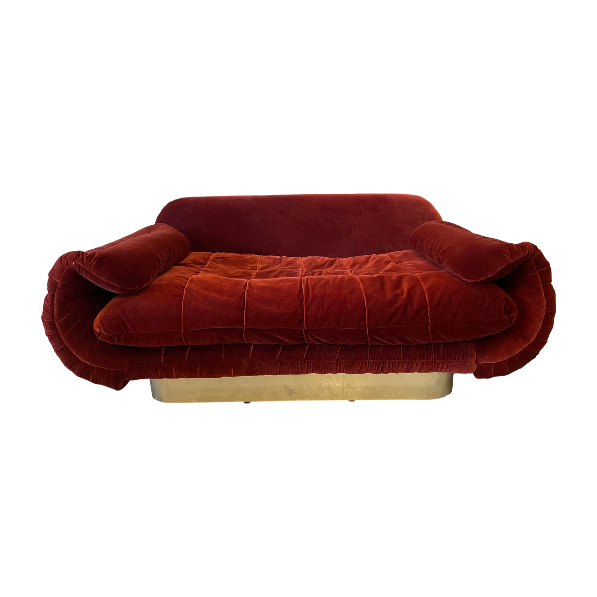 1970s Sofa With Curved Arm and Brass Plinth Base