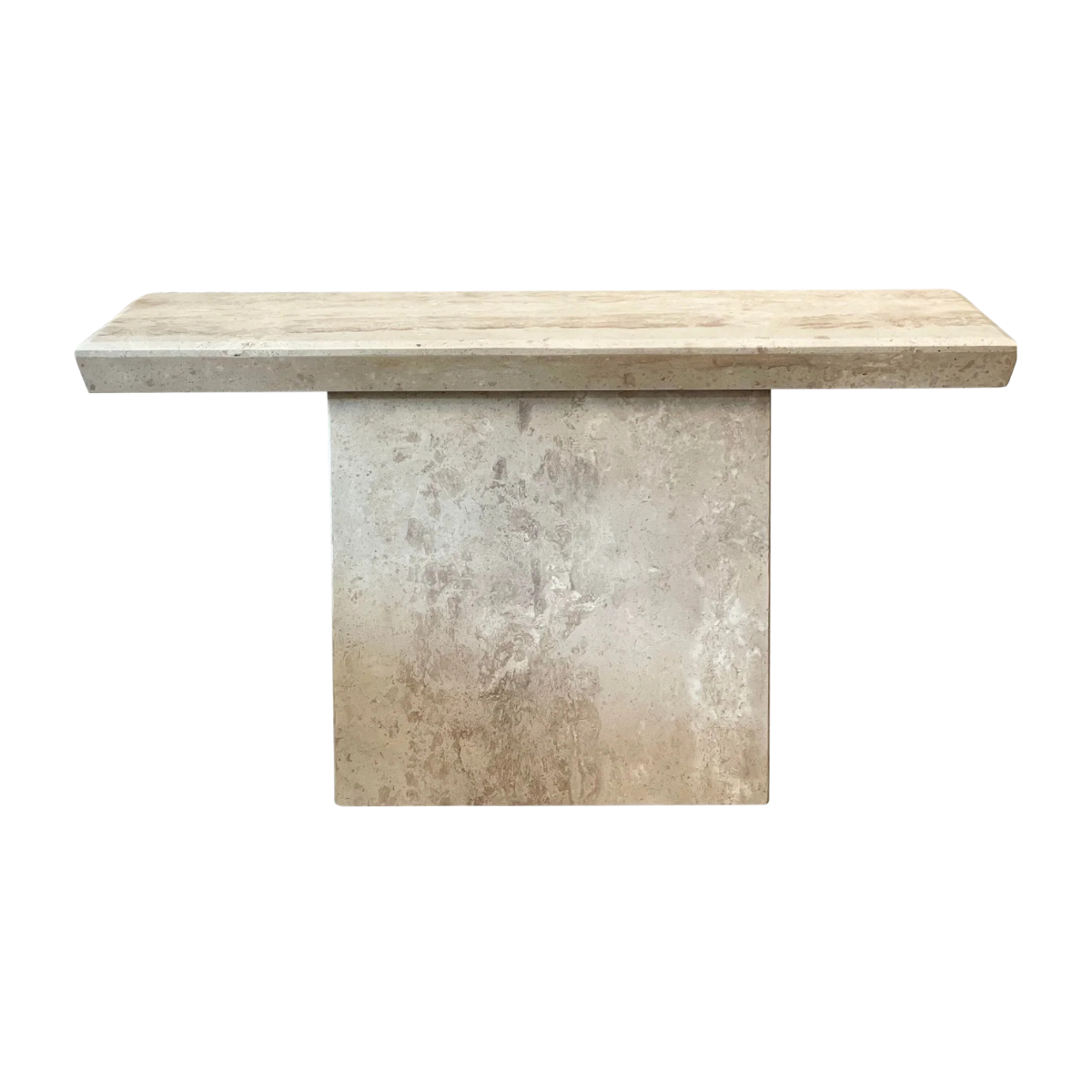 1980s Travertine Postmodern Vintage Angled Edge Console Sofa Table