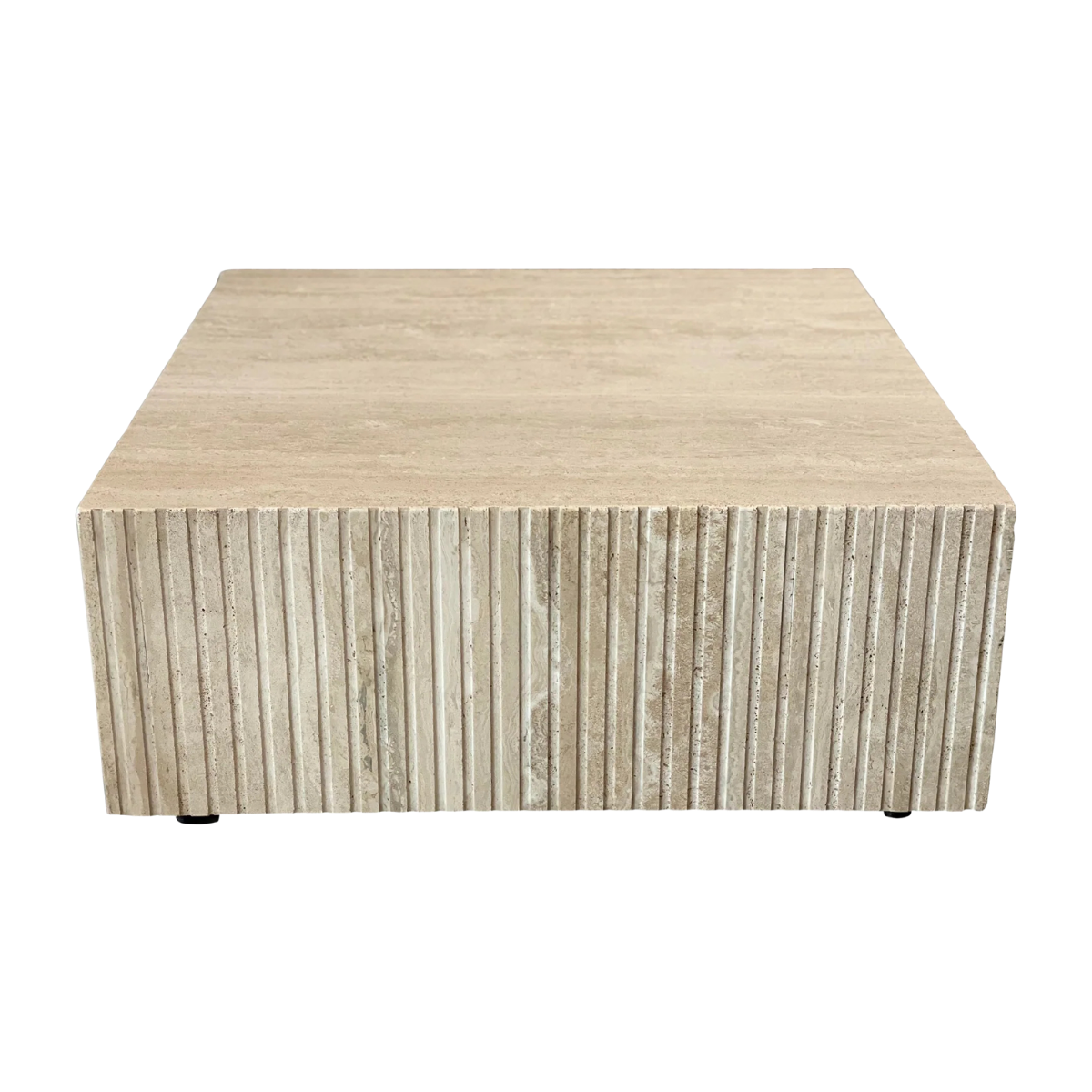 1980s Postmodern Channeled Travertine Coffee Table on Wheels