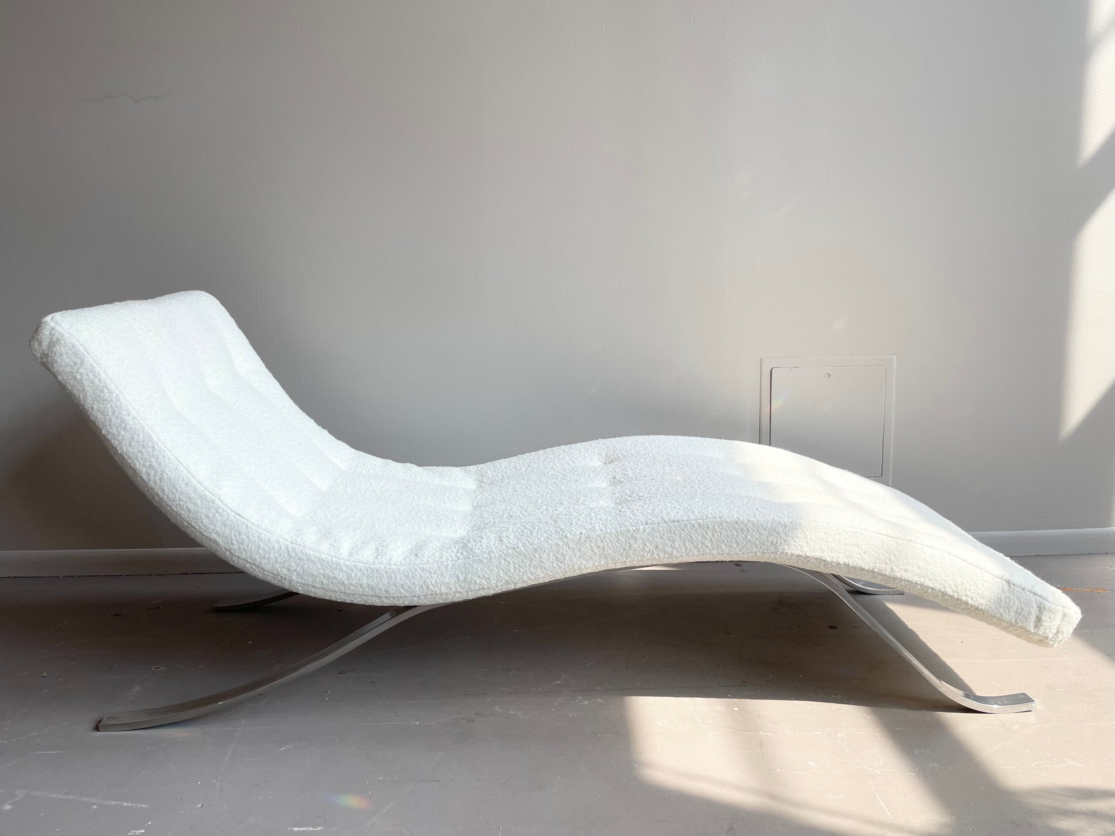 1980s Vintage Chrome Chaise in French Boucle