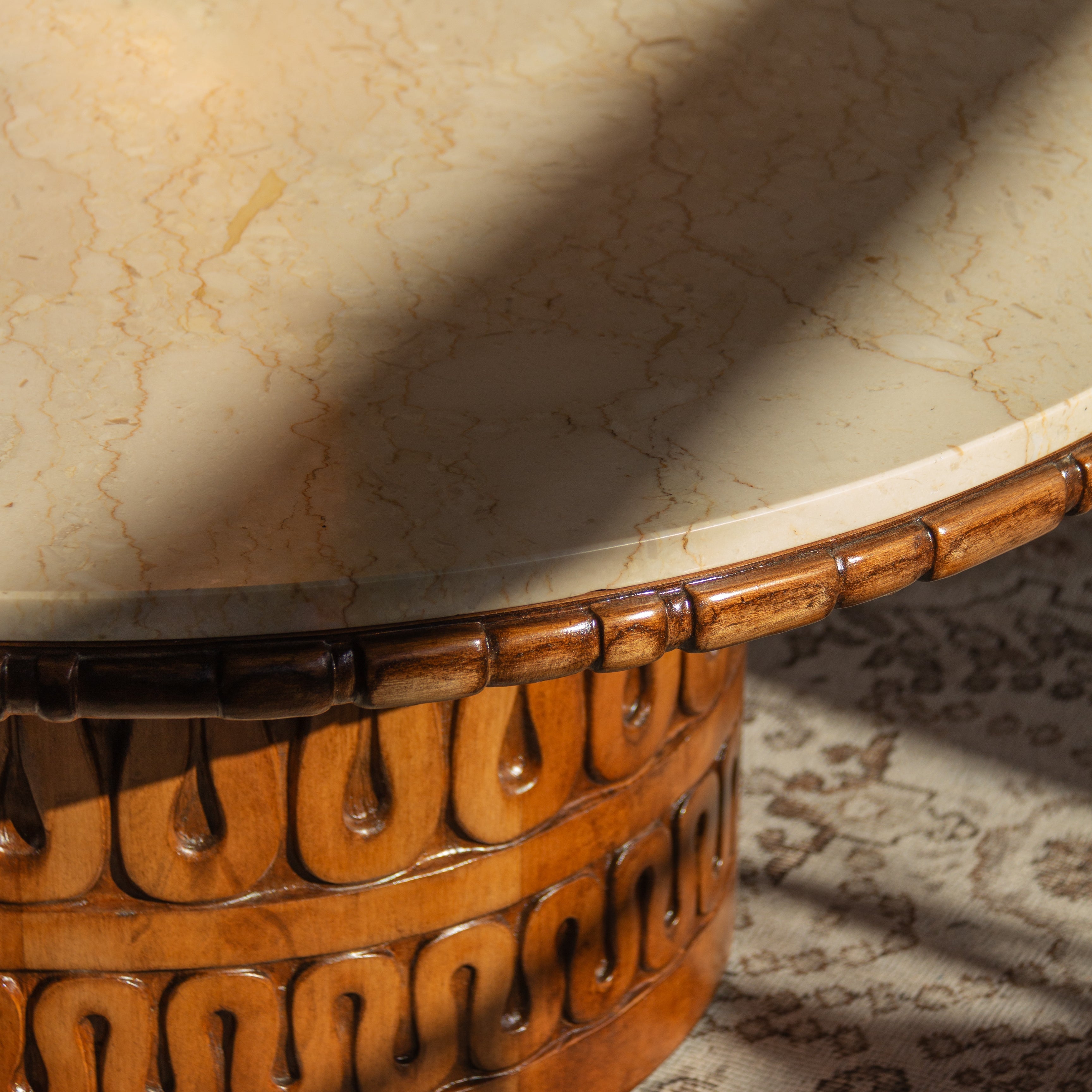 1950s Wood and Marble Coffee Table in the Manner of James Mont