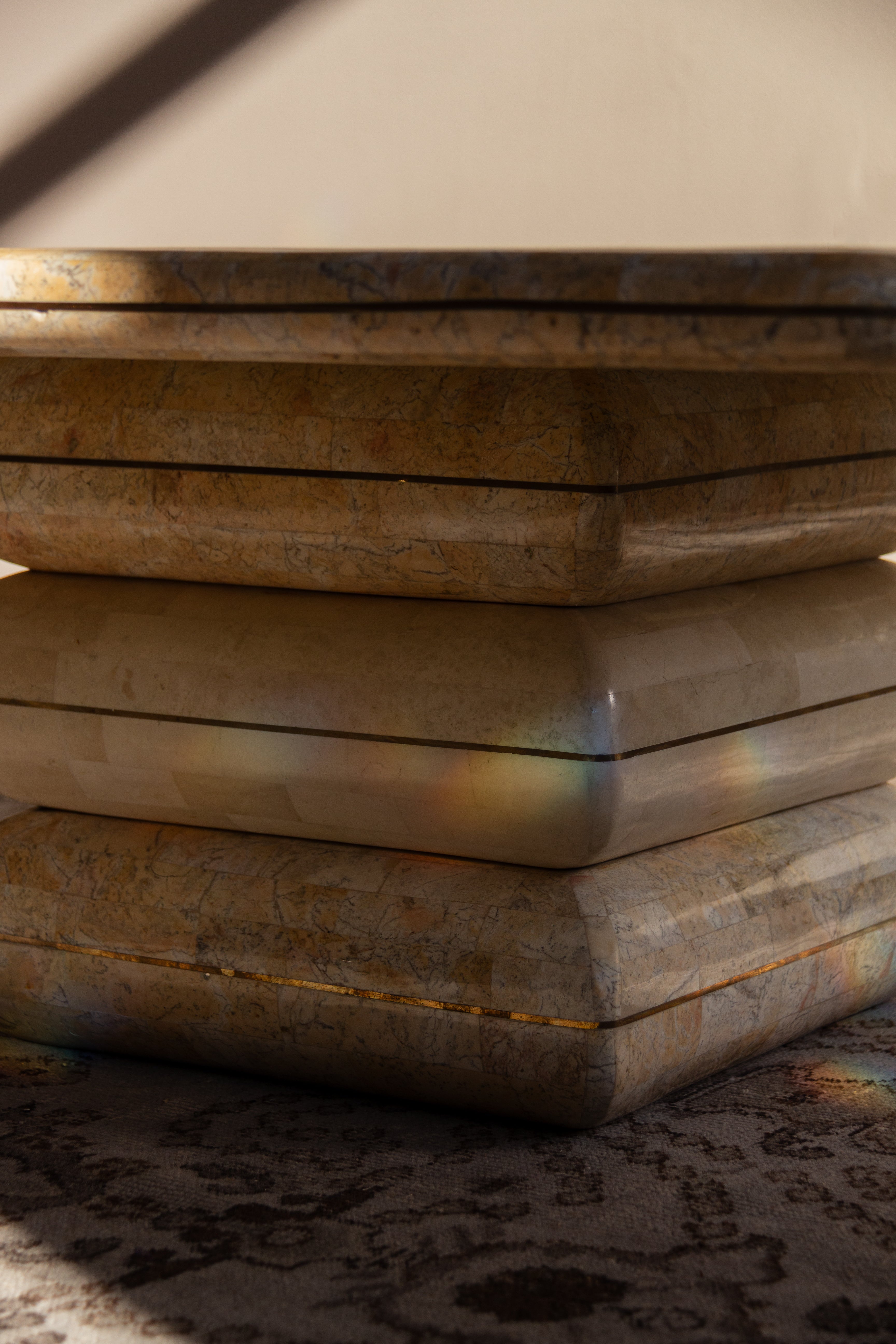 1980s Vintage Maitland Smith Tessellated Stone Coffee Table Postmodern