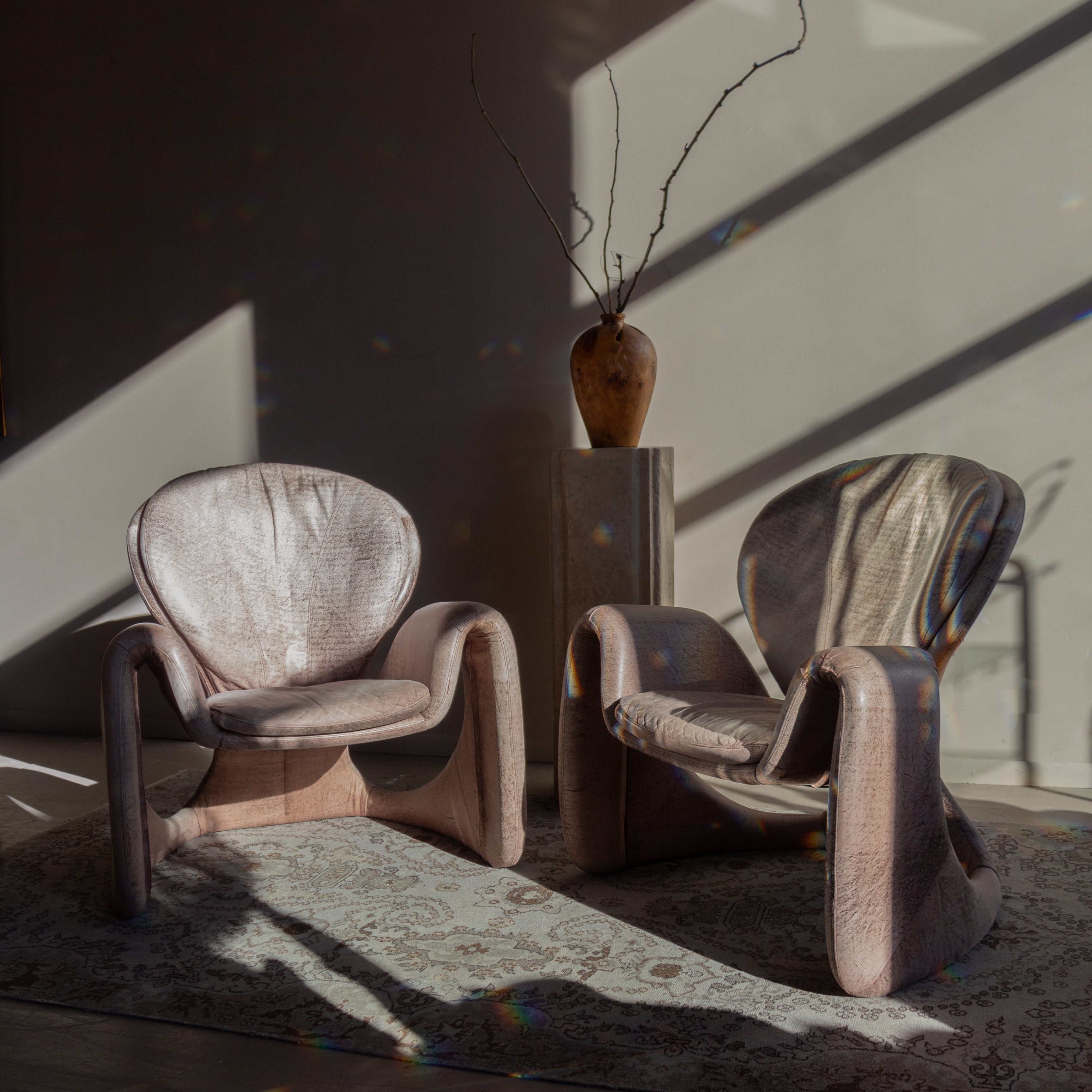 Vintage Distressed Leather Sculptural Chairs - a Pair