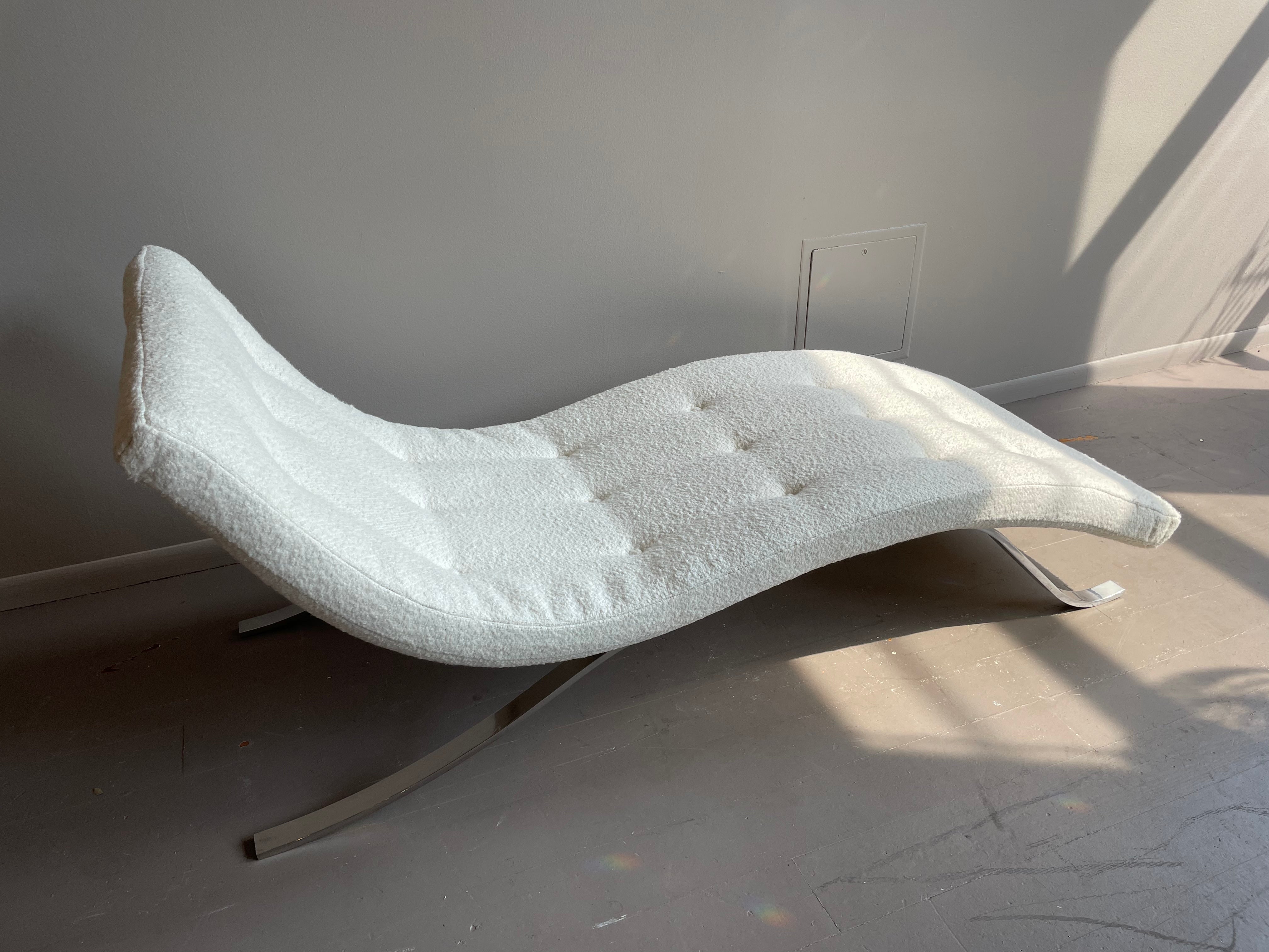 1980s Vintage Chrome Chaise in French Boucle