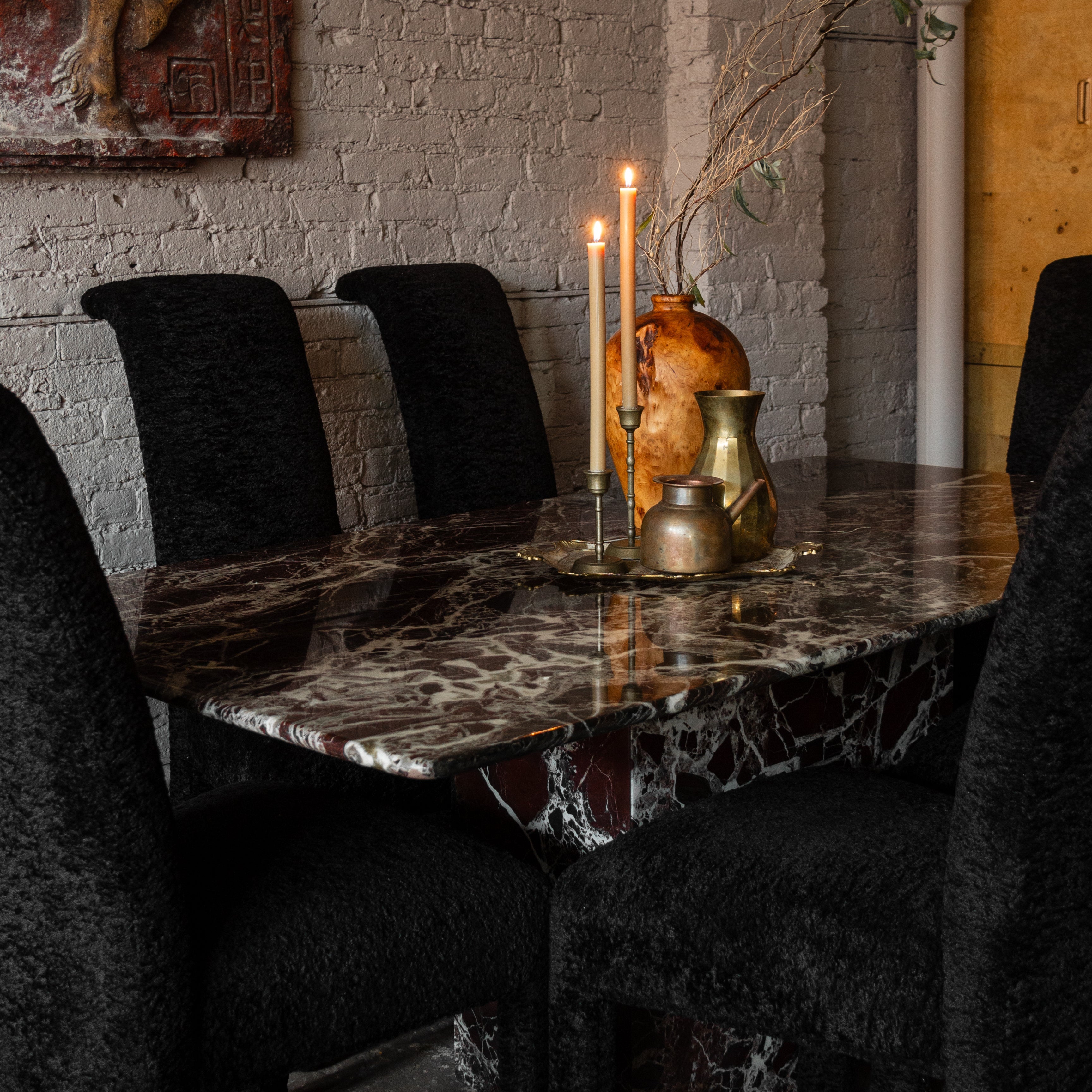 1970s Vintage Italian Rosso Levantó Red and Black Marble Dining Table Cushion Shape