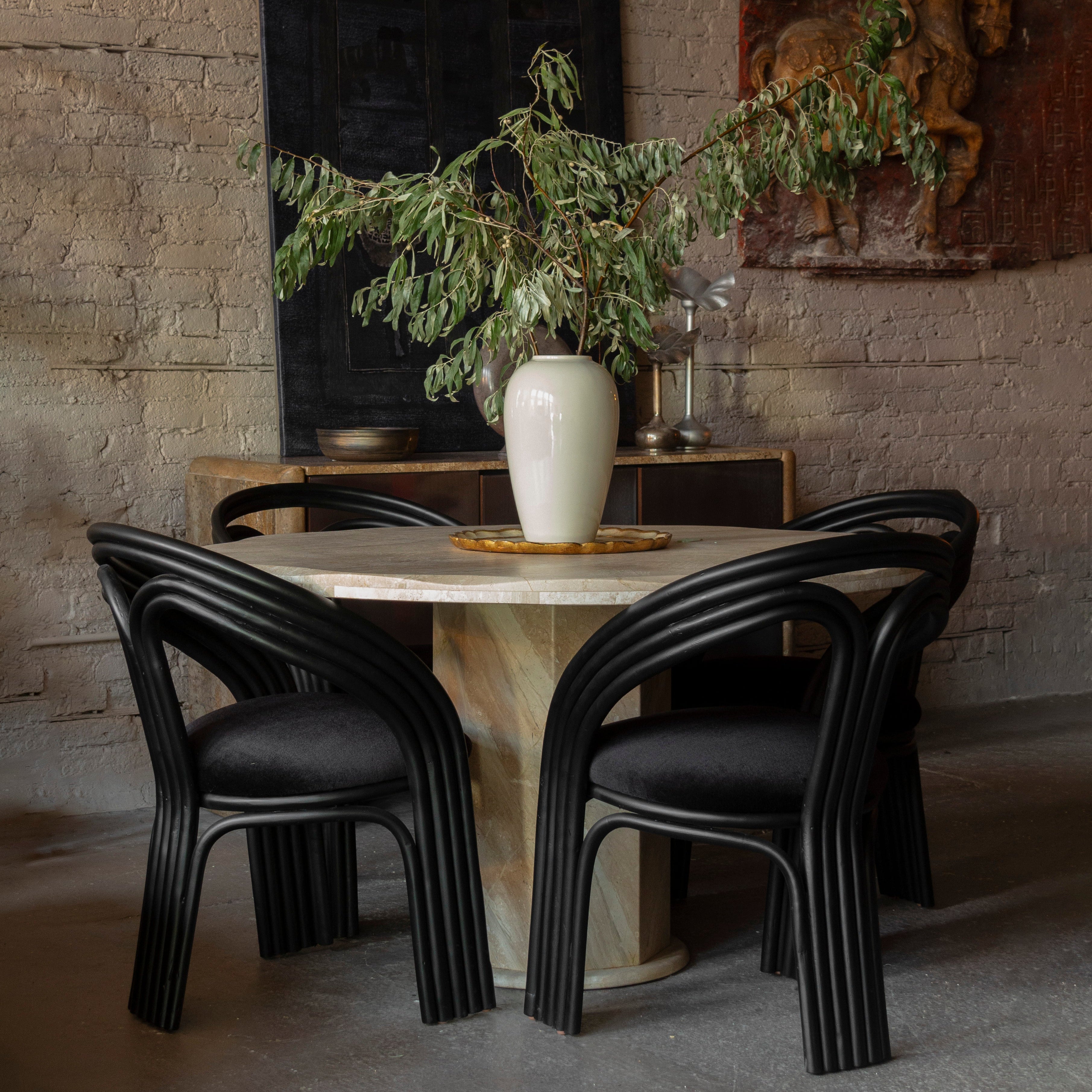 1980s Travertine Scalloped Edge Postmodern Dining Table