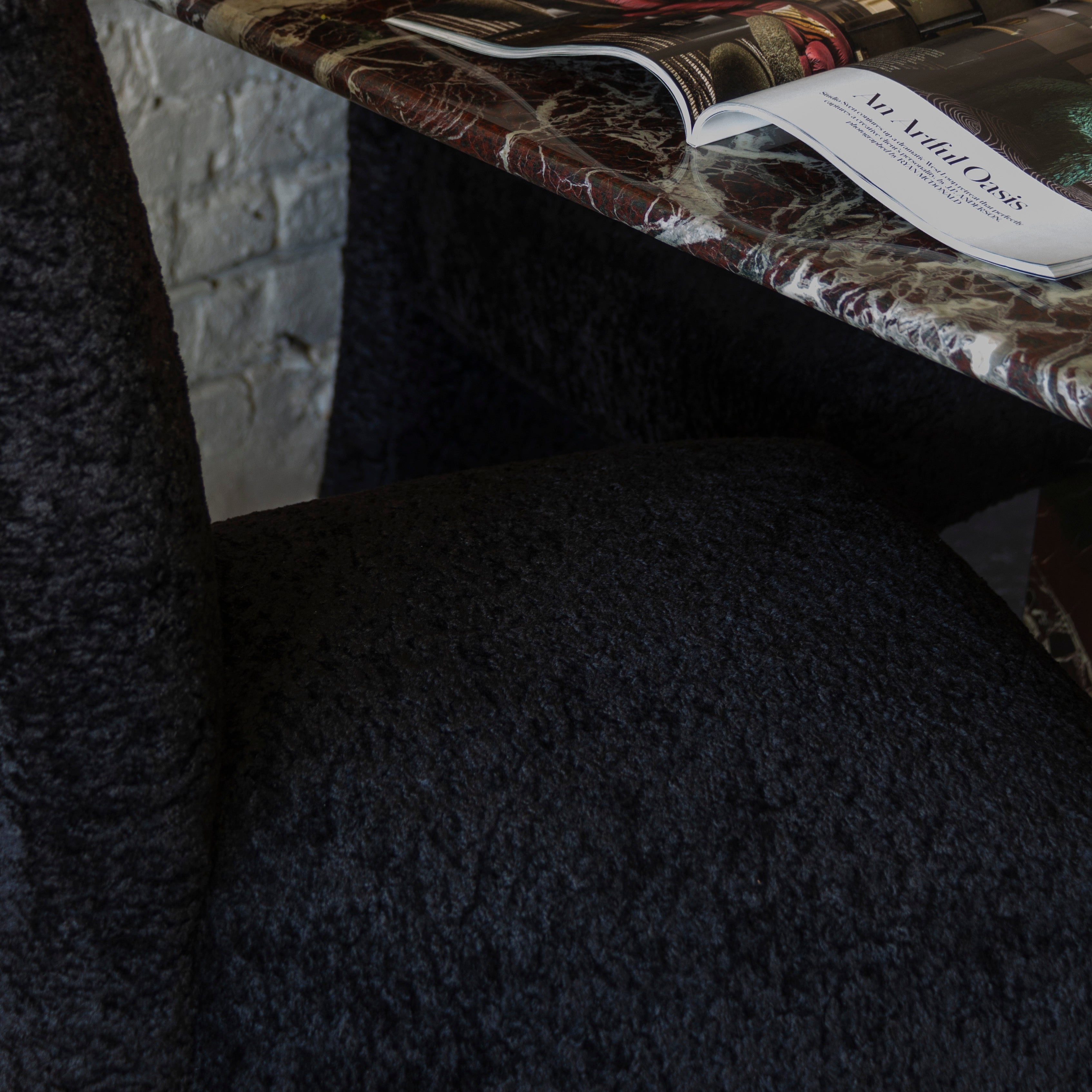 Postmodern Black Persian Lamb Boucle Dining Chairs