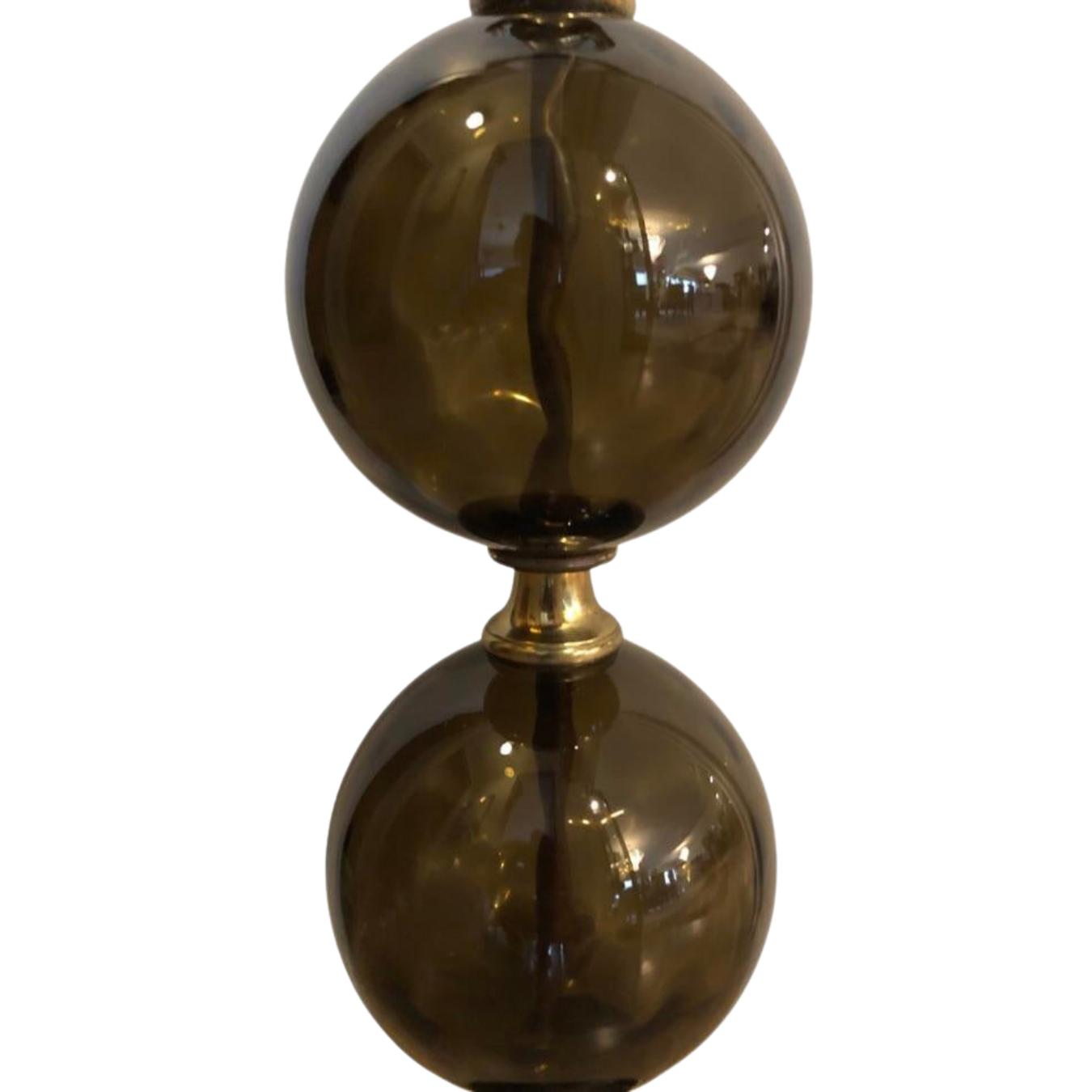 1960s Mid-Century Hollywood Regency Smoked Glass Brass Lamp