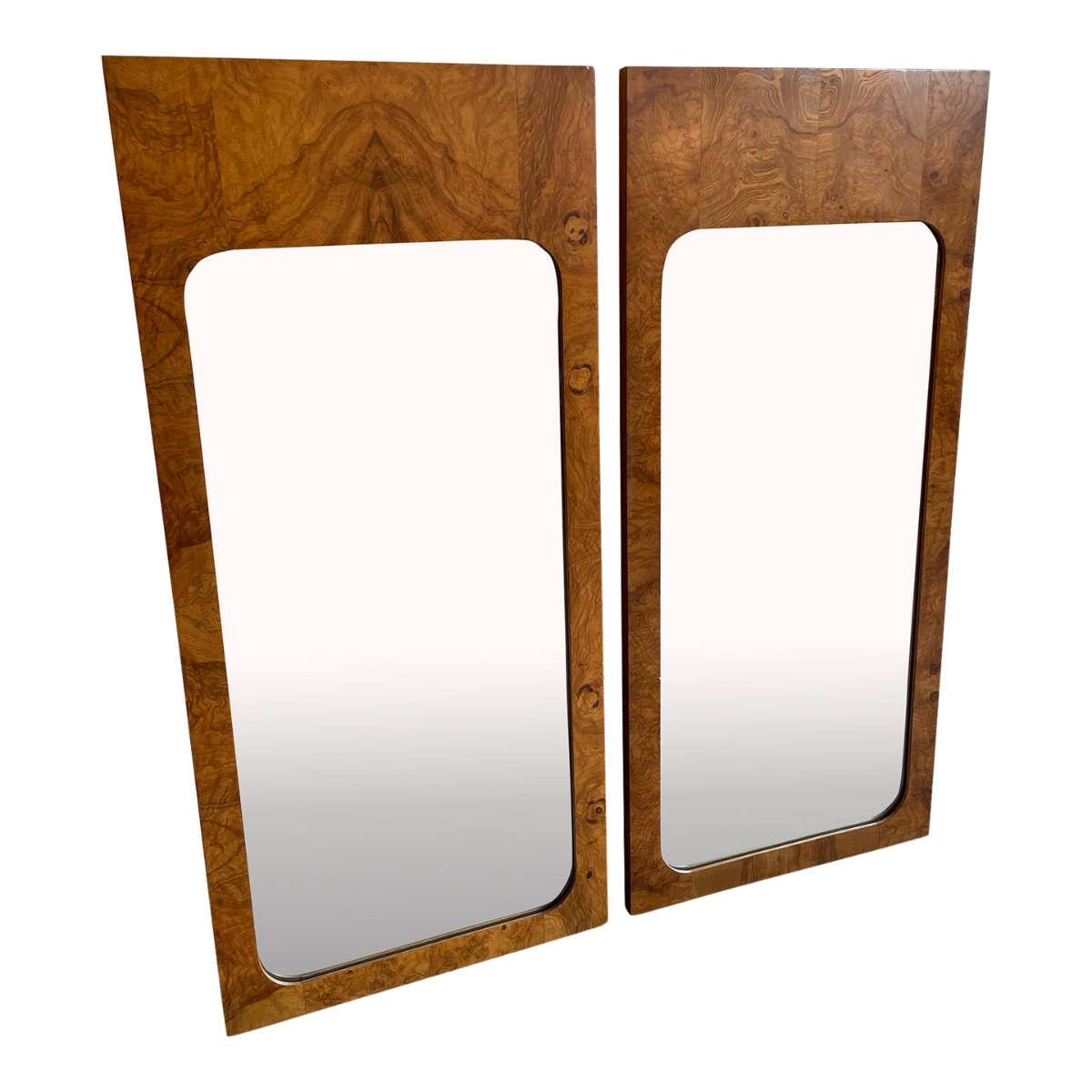 1970s Vintage Lane Burl Wood Mirrors - a Pair
