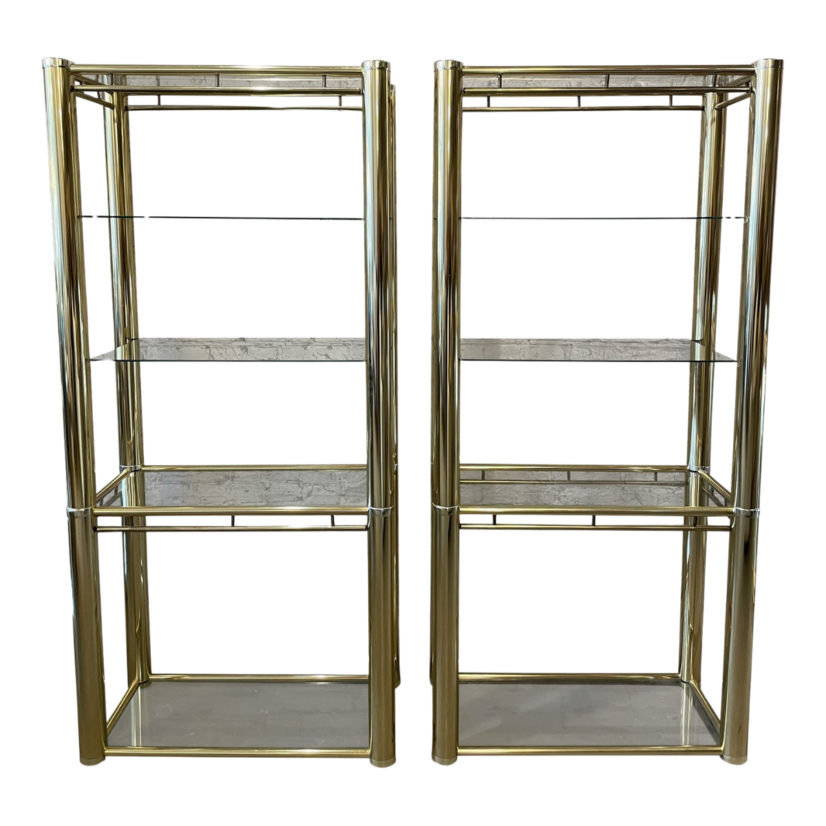 1980s Pair of Brass Etageres in the Style of Milo Baughman