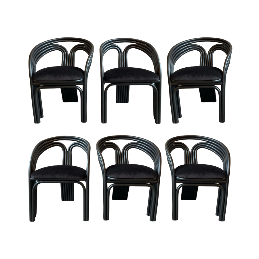 1980s Vintage Rattan Bamboo Dining Chairs in the Manner of Axel Enthoven for Rohe Noordwolde