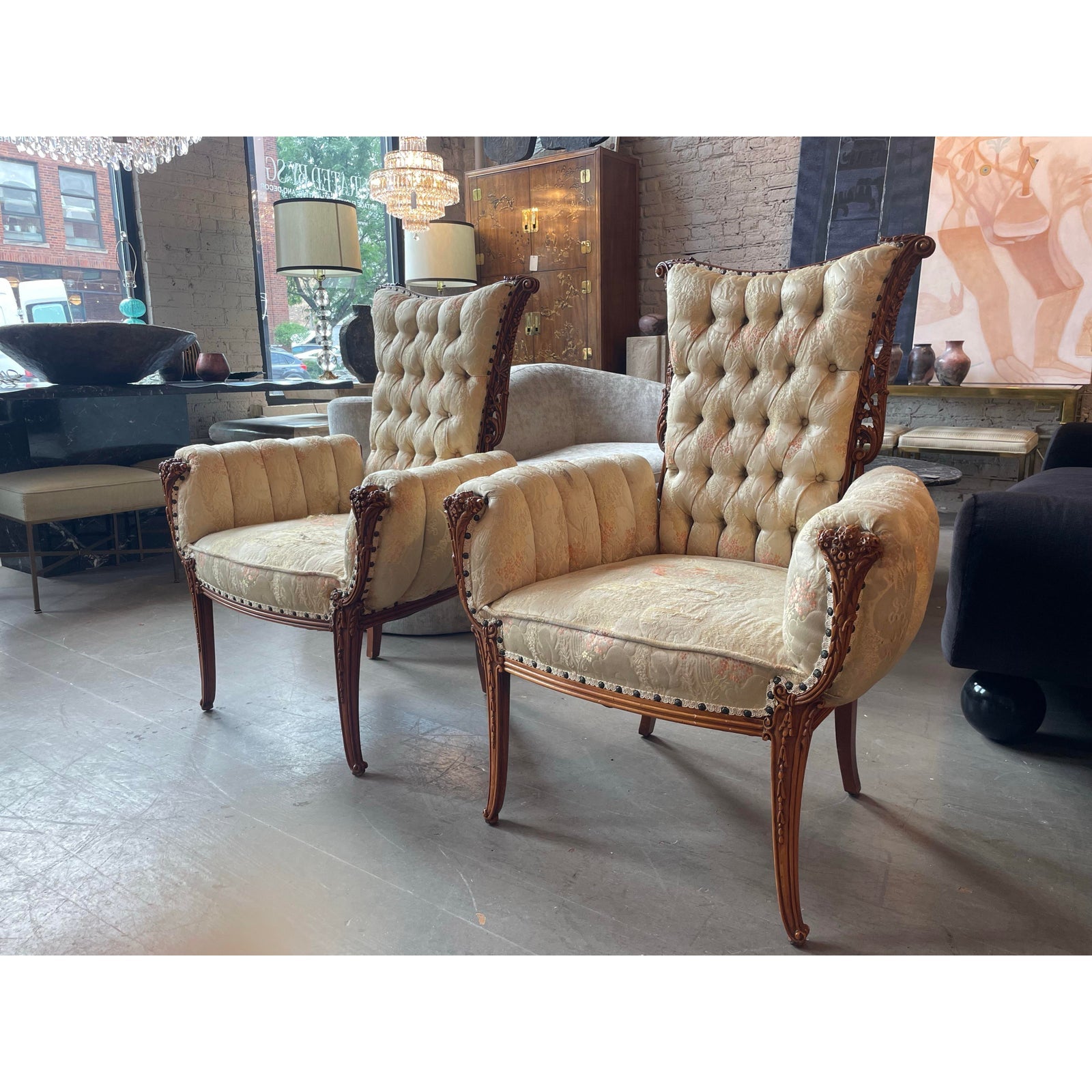 Antique 1930’s Filigree Wood Engraved Carved Chairs - A Pair