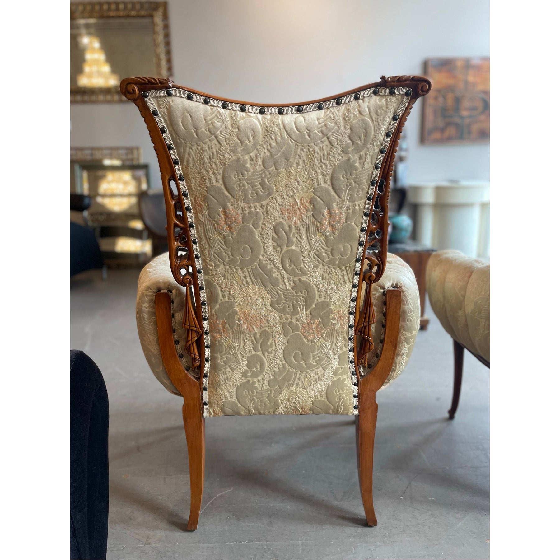 Antique 1930’s Filigree Wood Engraved Carved Chairs - A Pair