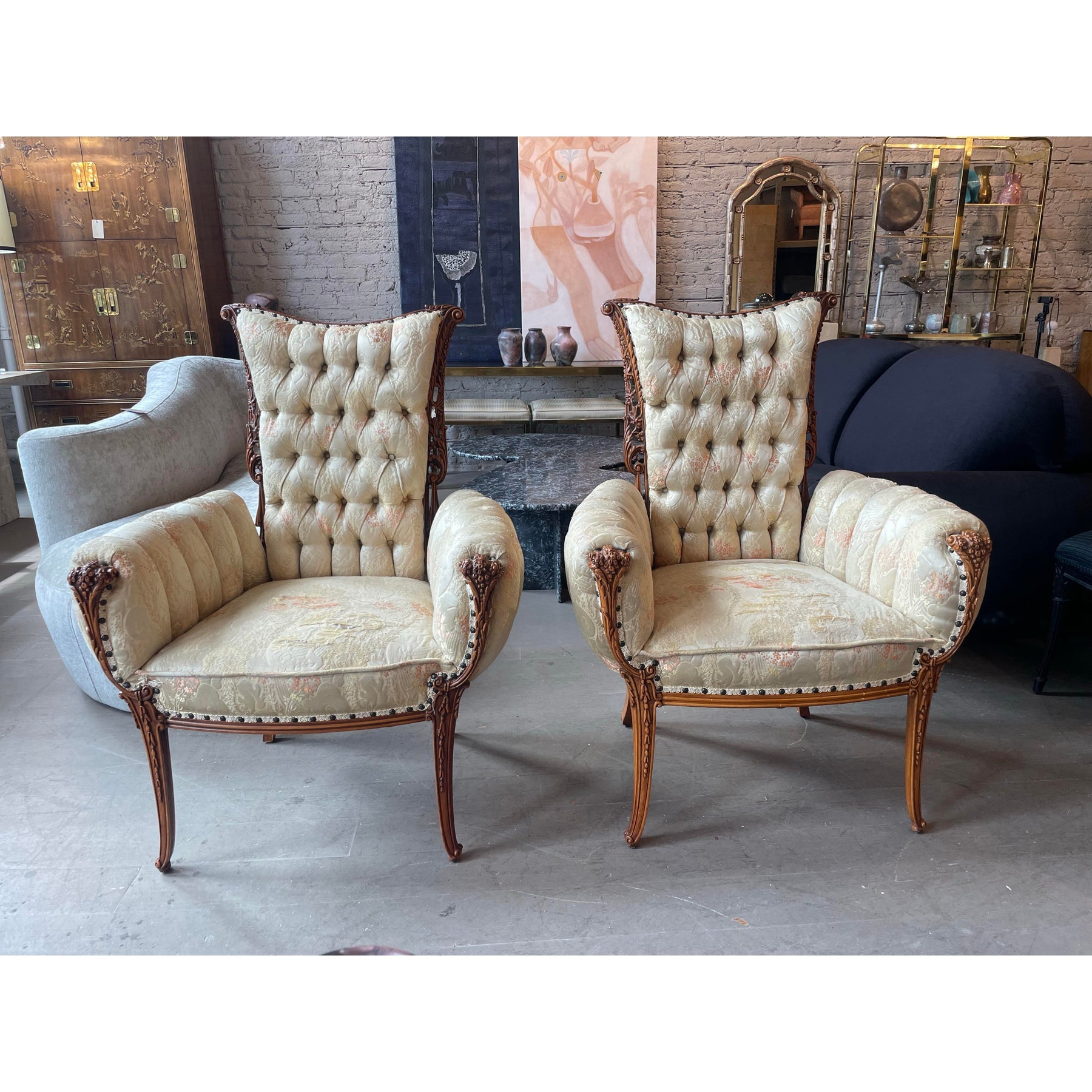 Antique 1930’s Filigree Wood Engraved Carved Chairs - A Pair