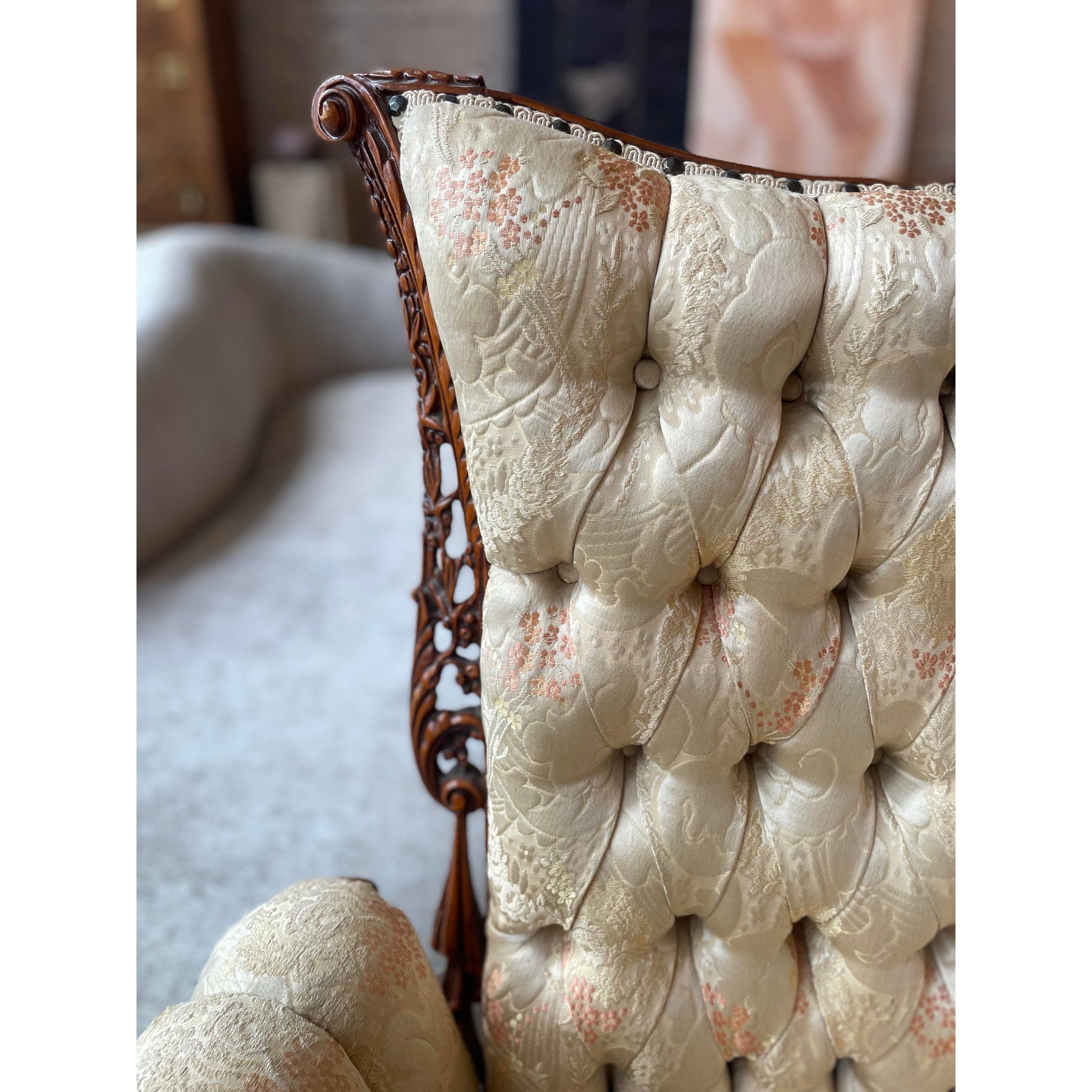 Antique 1930’s Filigree Wood Engraved Carved Chairs - A Pair