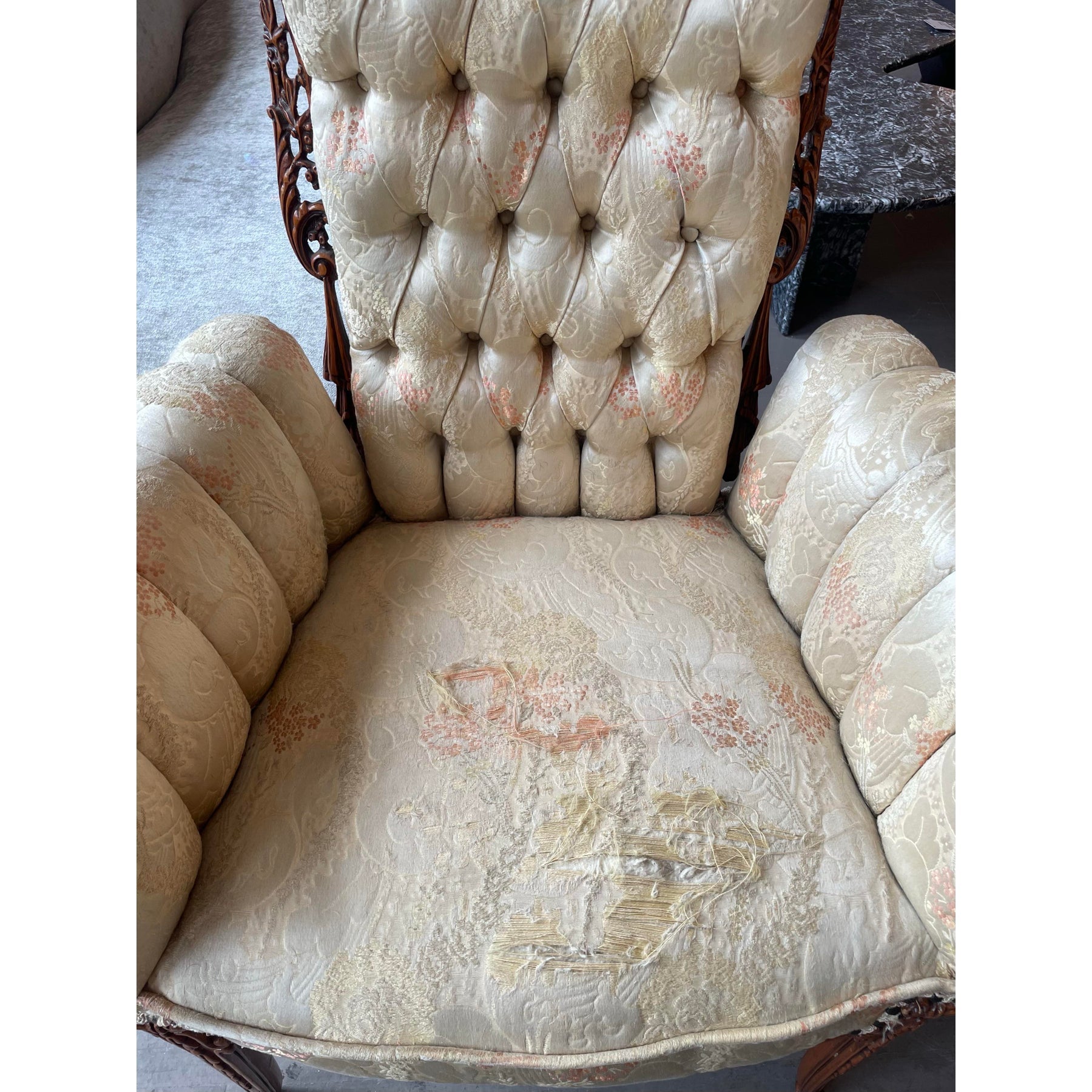 Antique 1930’s Filigree Wood Engraved Carved Chairs - A Pair