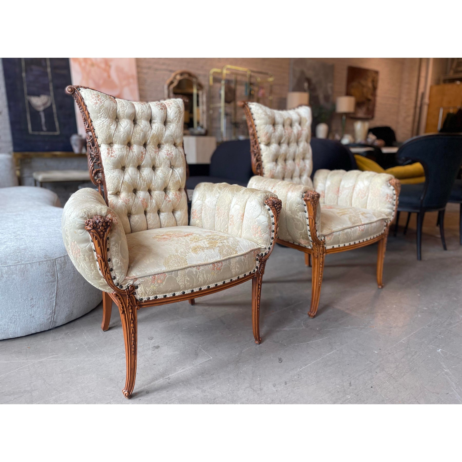 Antique 1930’s Filigree Wood Engraved Carved Chairs - A Pair