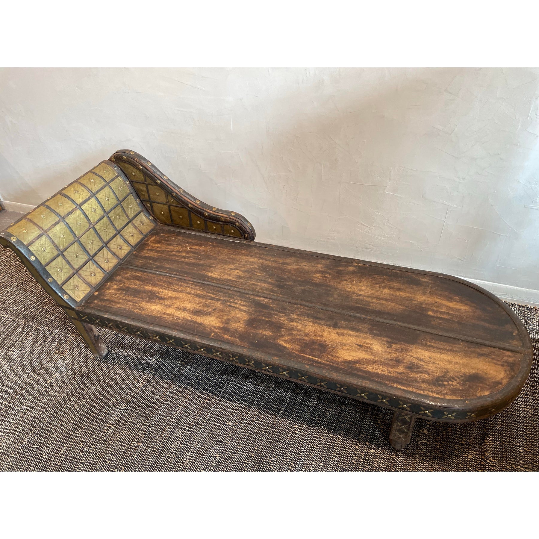 Antique/Vintage Wood and Brass Chaise Lounge