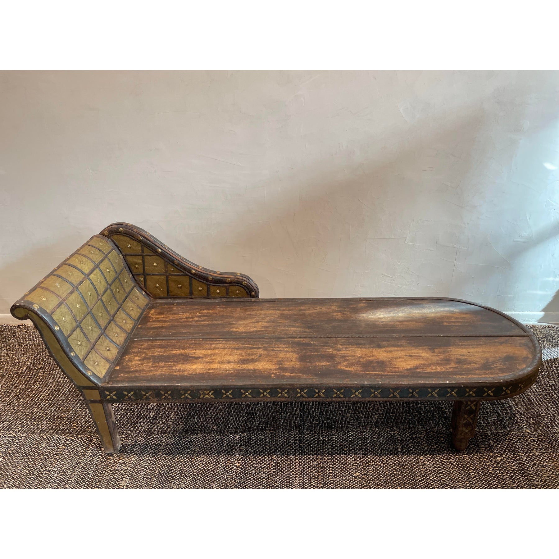 Antique/Vintage Wood and Brass Chaise Lounge