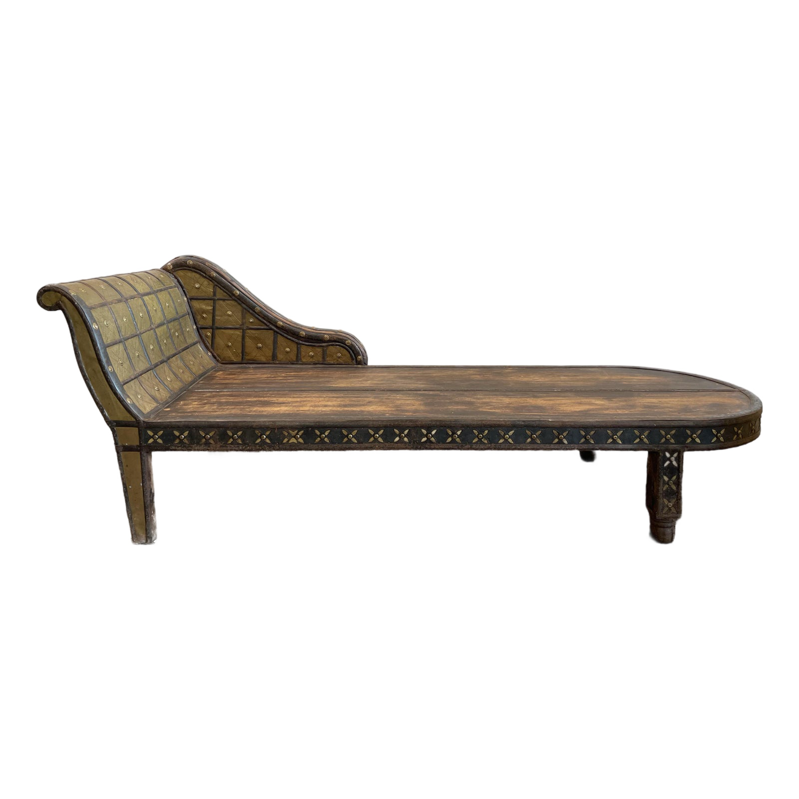 Antique/Vintage Wood and Brass Chaise Lounge