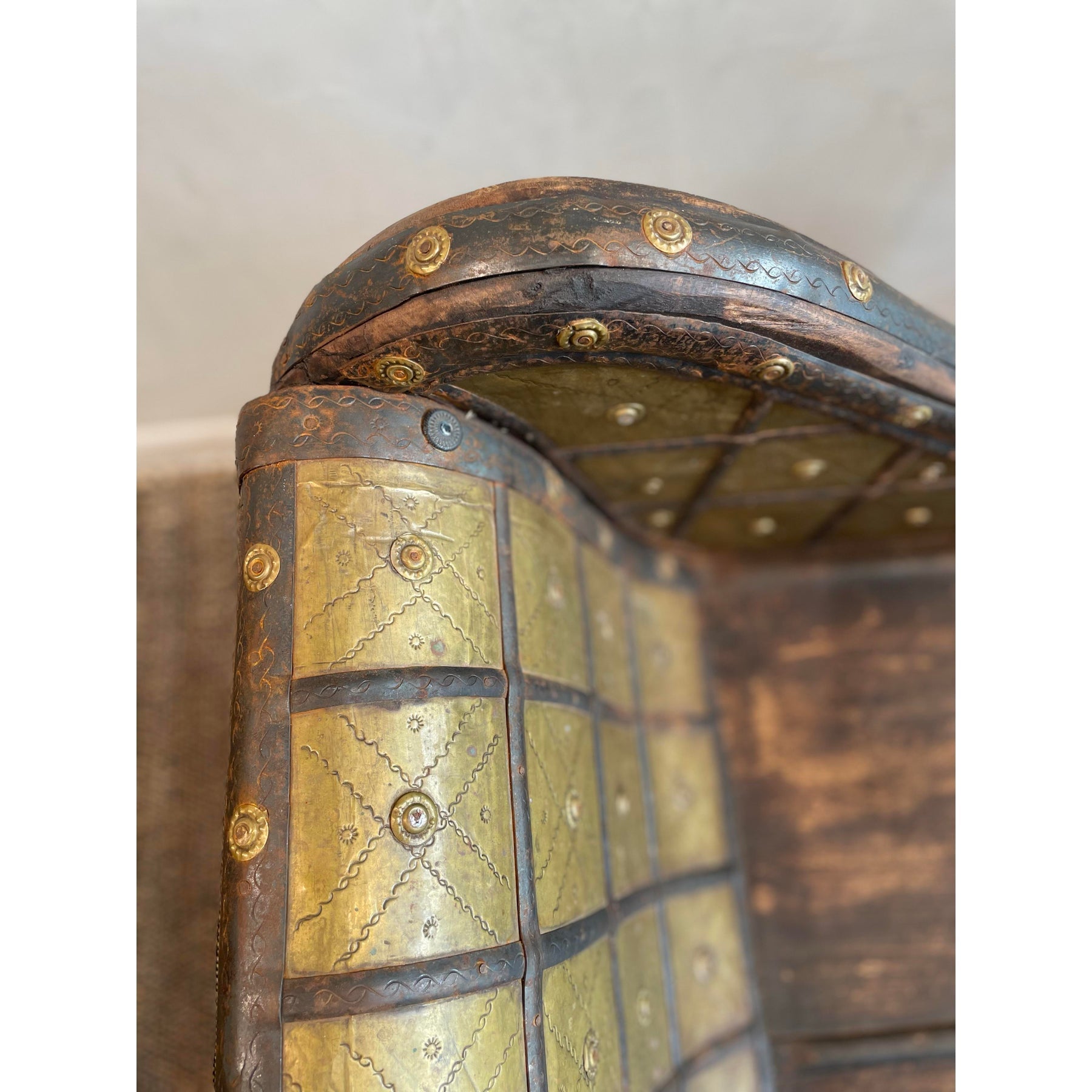 Antique/Vintage Wood and Brass Chaise Lounge