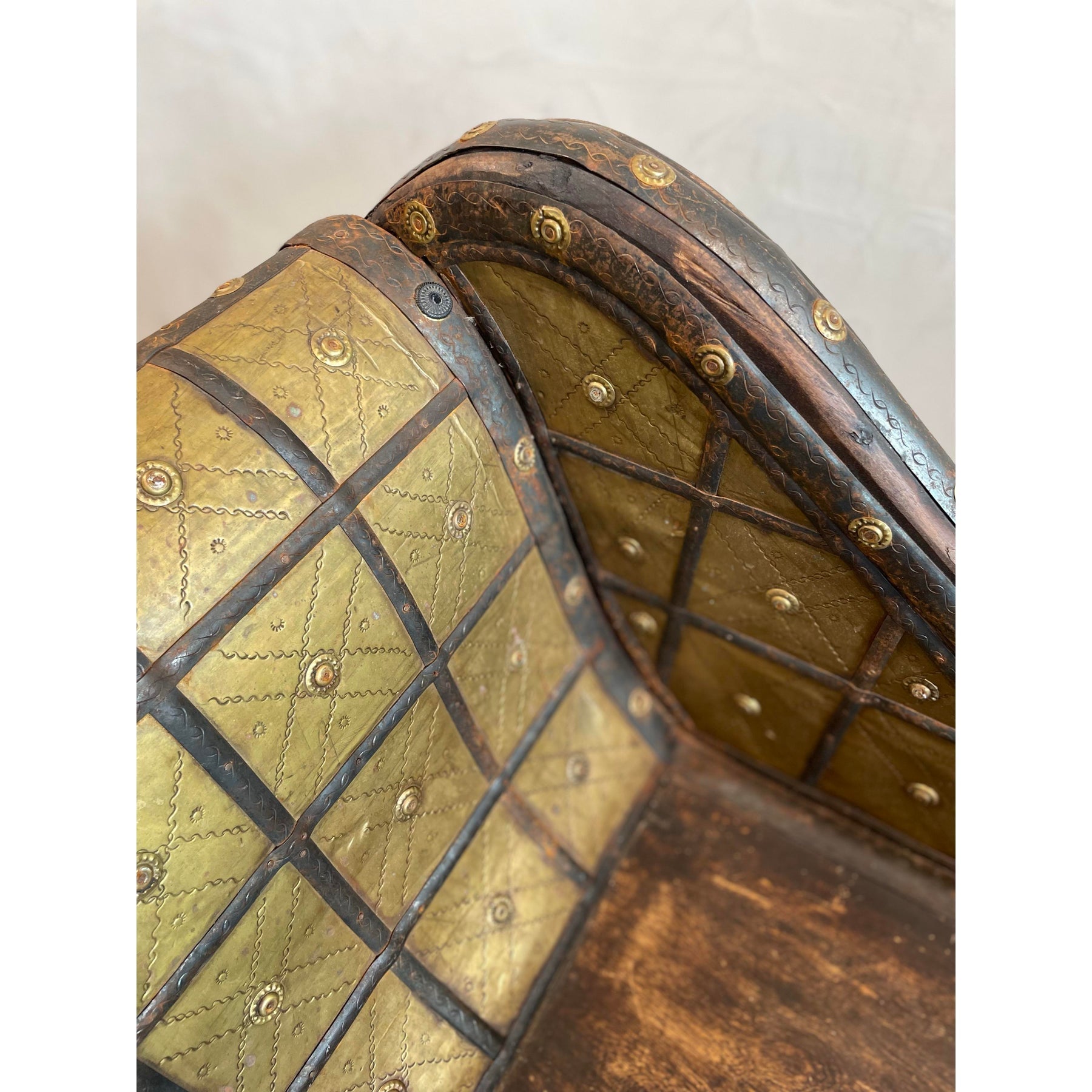 Antique/Vintage Wood and Brass Chaise Lounge