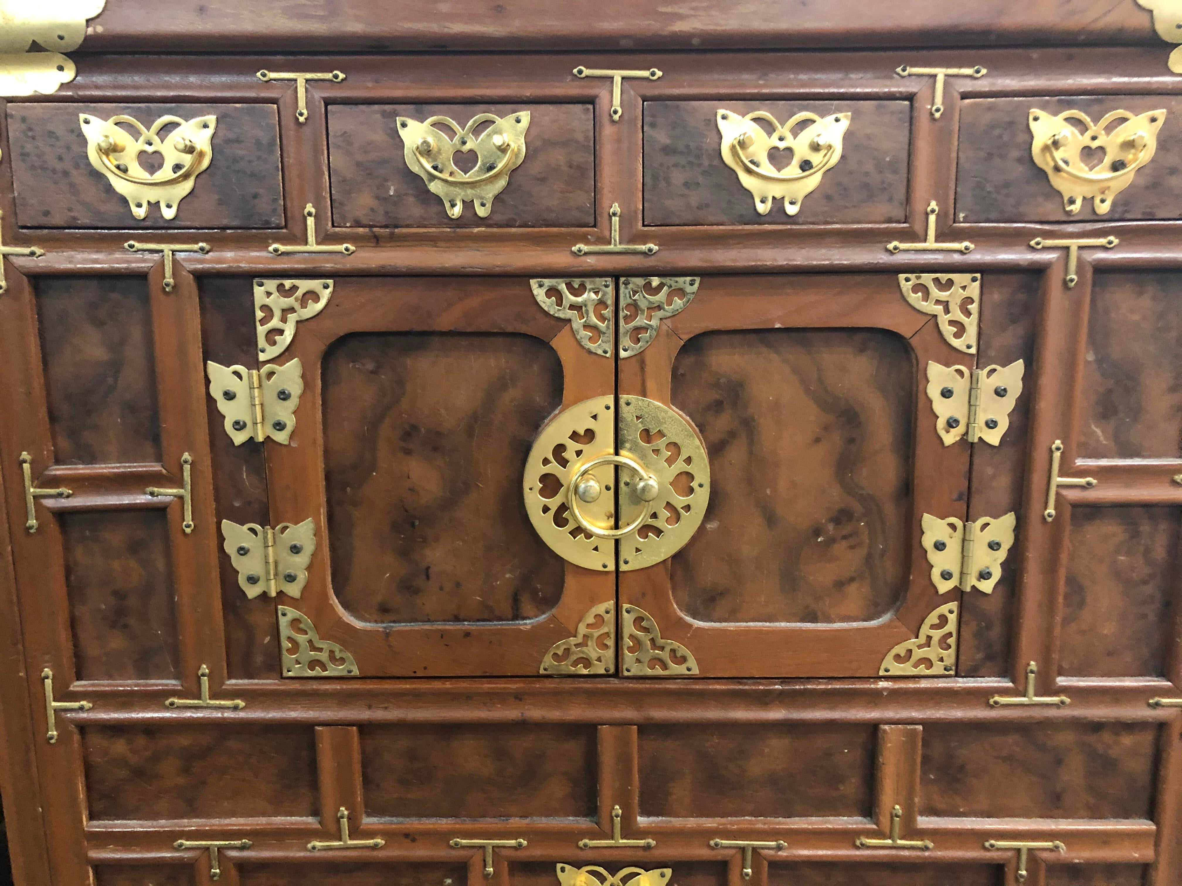 Asian Style Brass Detailed Nightstands - a Pair