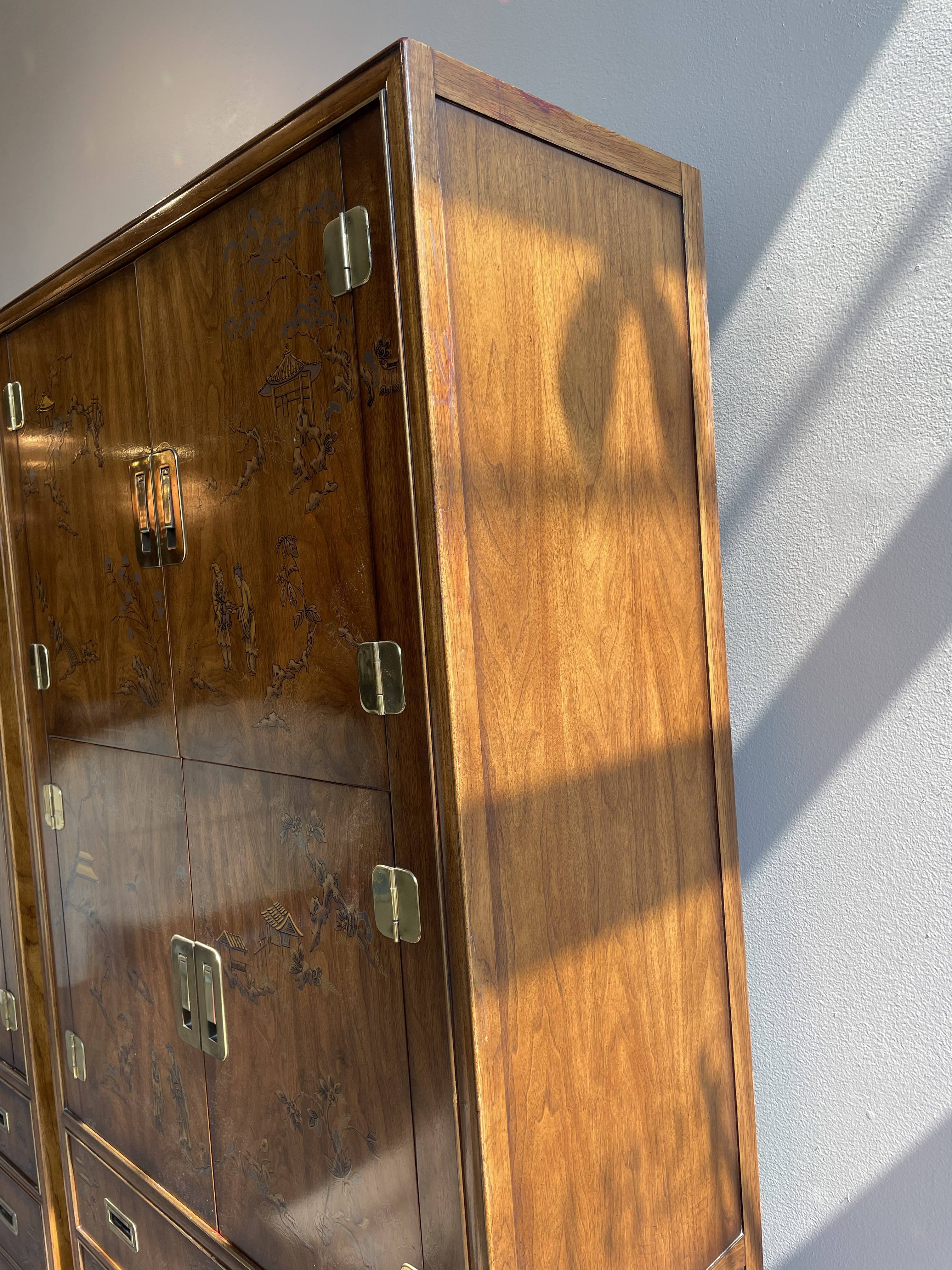 Chinoiserie Asian Drexel Heritage Armoires Cabinets - a Pair