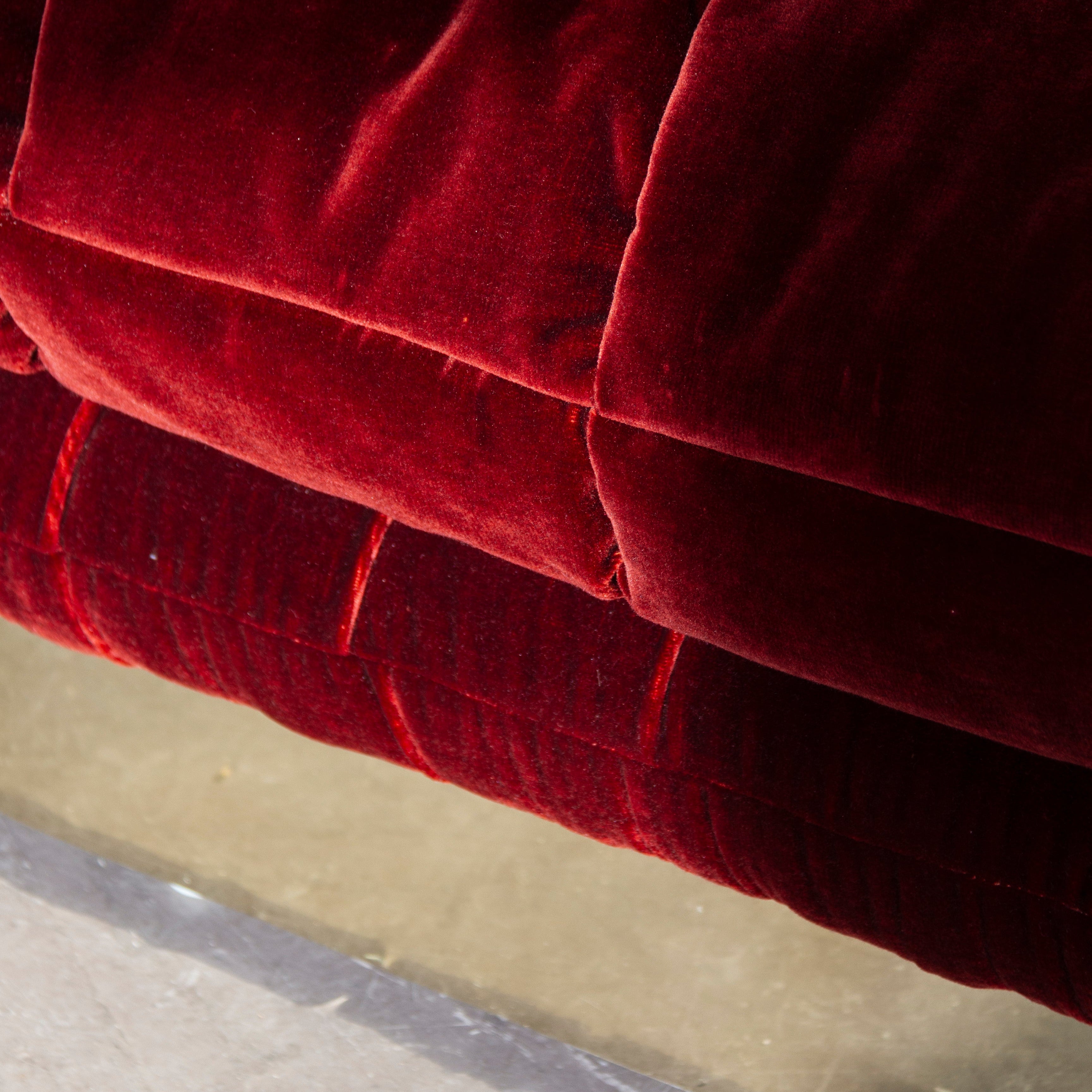 1970s Sofa With Curved Arm and Brass Plinth Base