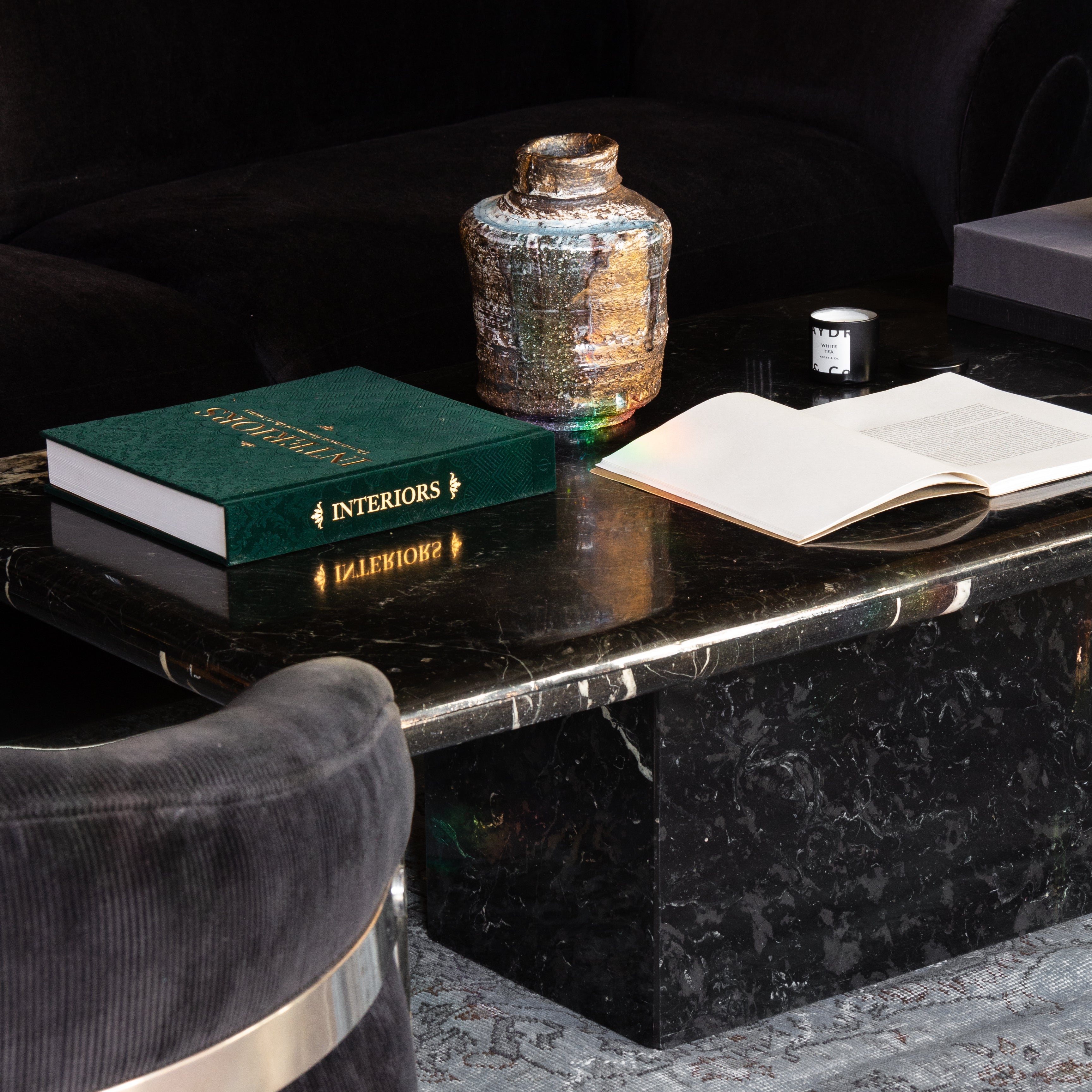 1980s Nero Marquina Postmodern Black Marble Coffee Table